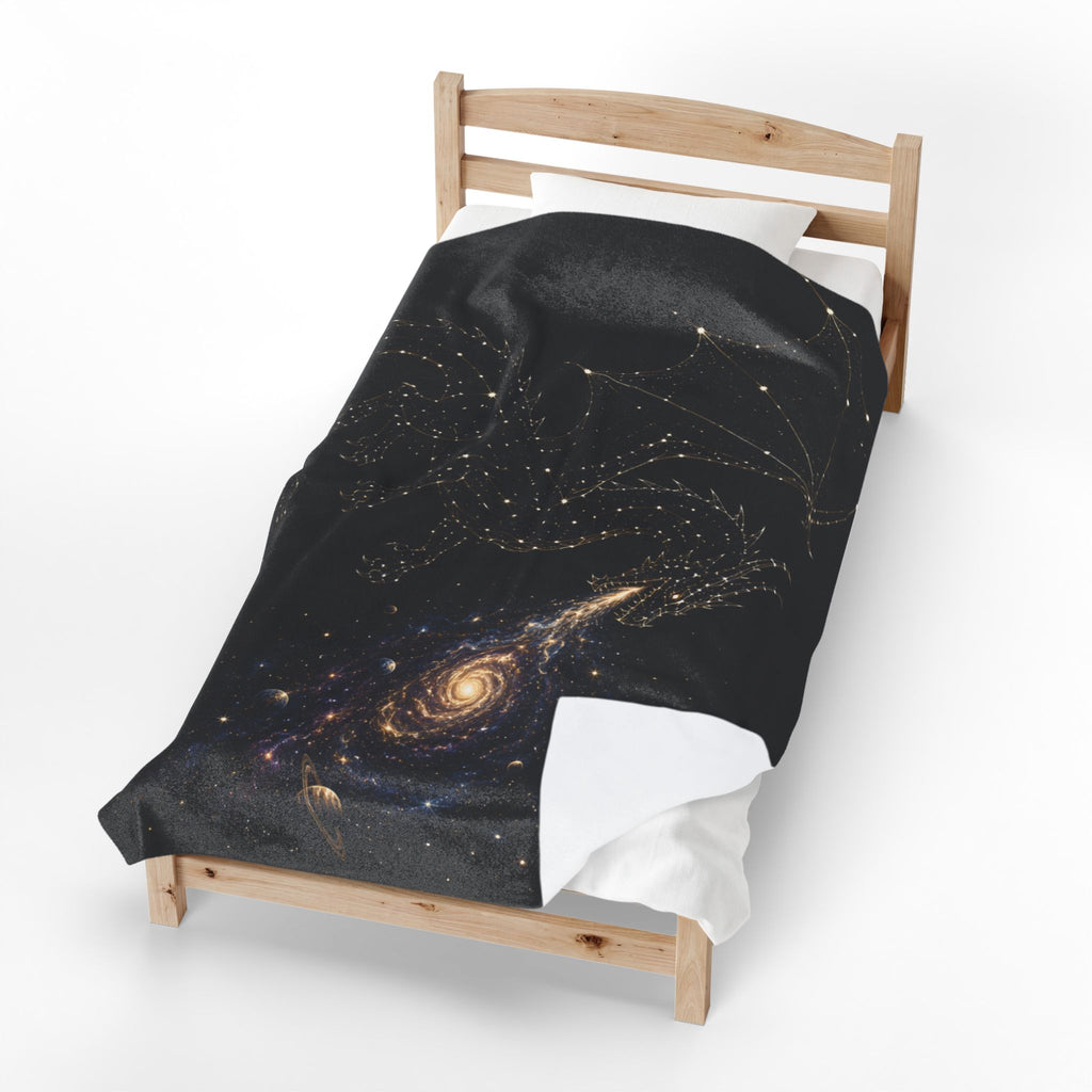 Galaxy Dragon Plush Blanket — Starry Constellation Velveteen Throw