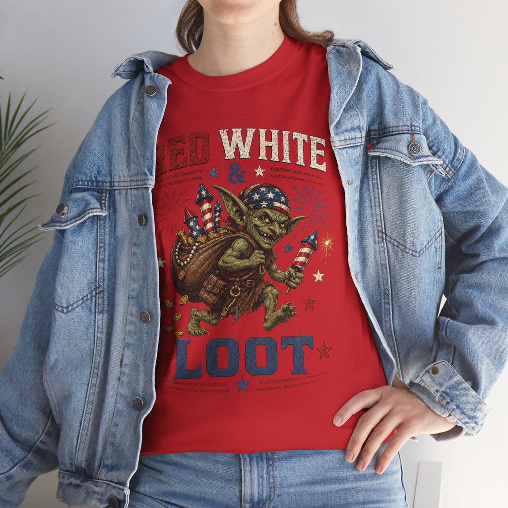 Red White & Loot Goblin Illustration Tee | Patriotic Fourth of July Shirt