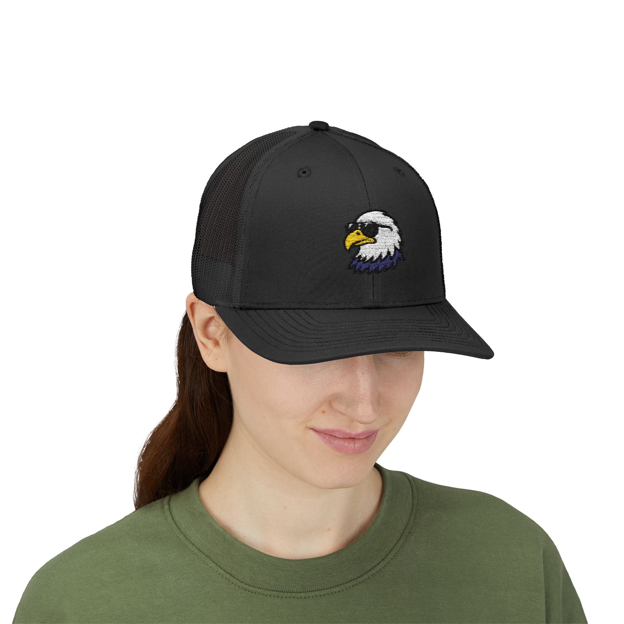 Eagle Head Embroidered Snapback Trucker Cap — Patriotic Mesh Baseball Hat