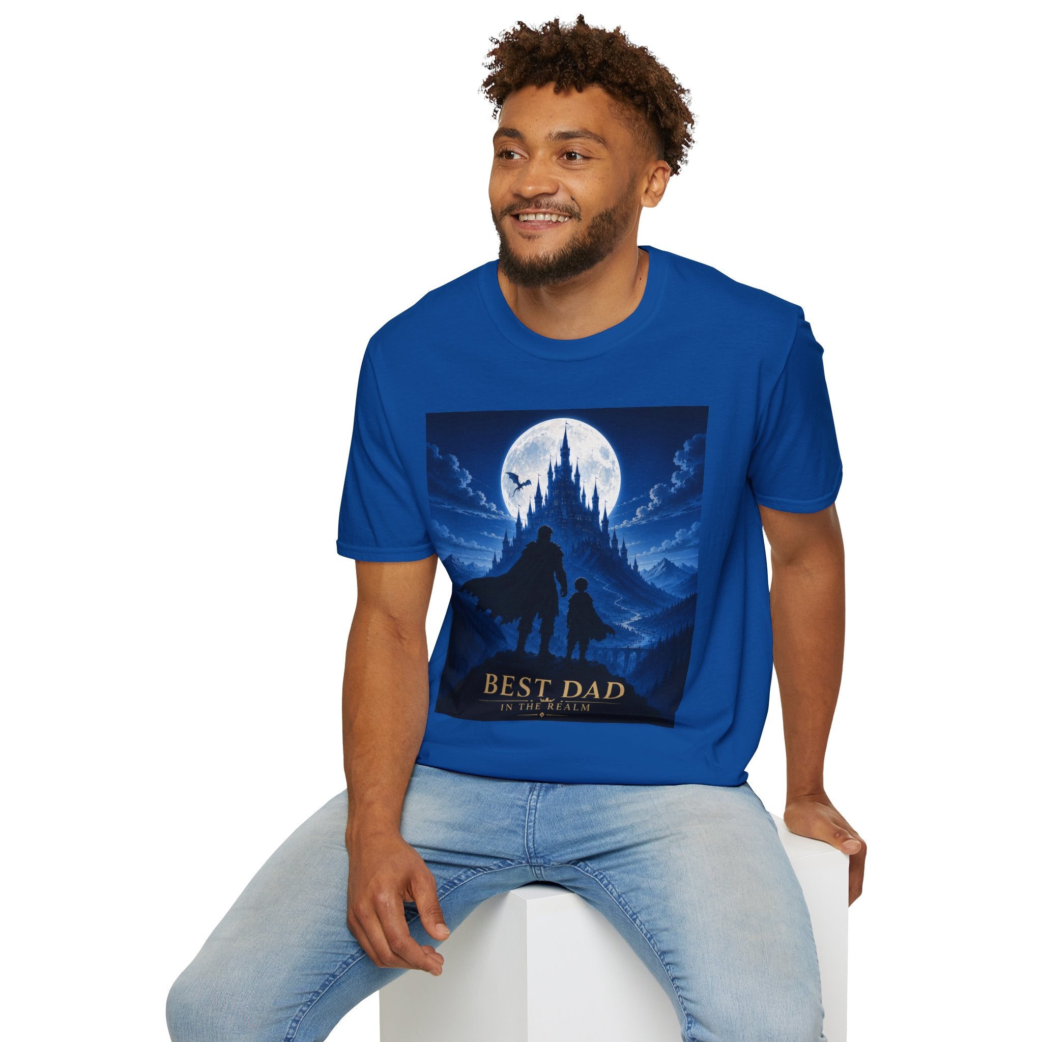 Best Dad Fantasy Castle T-Shirt | Father and Child Silhouette, Moonlit Adventure