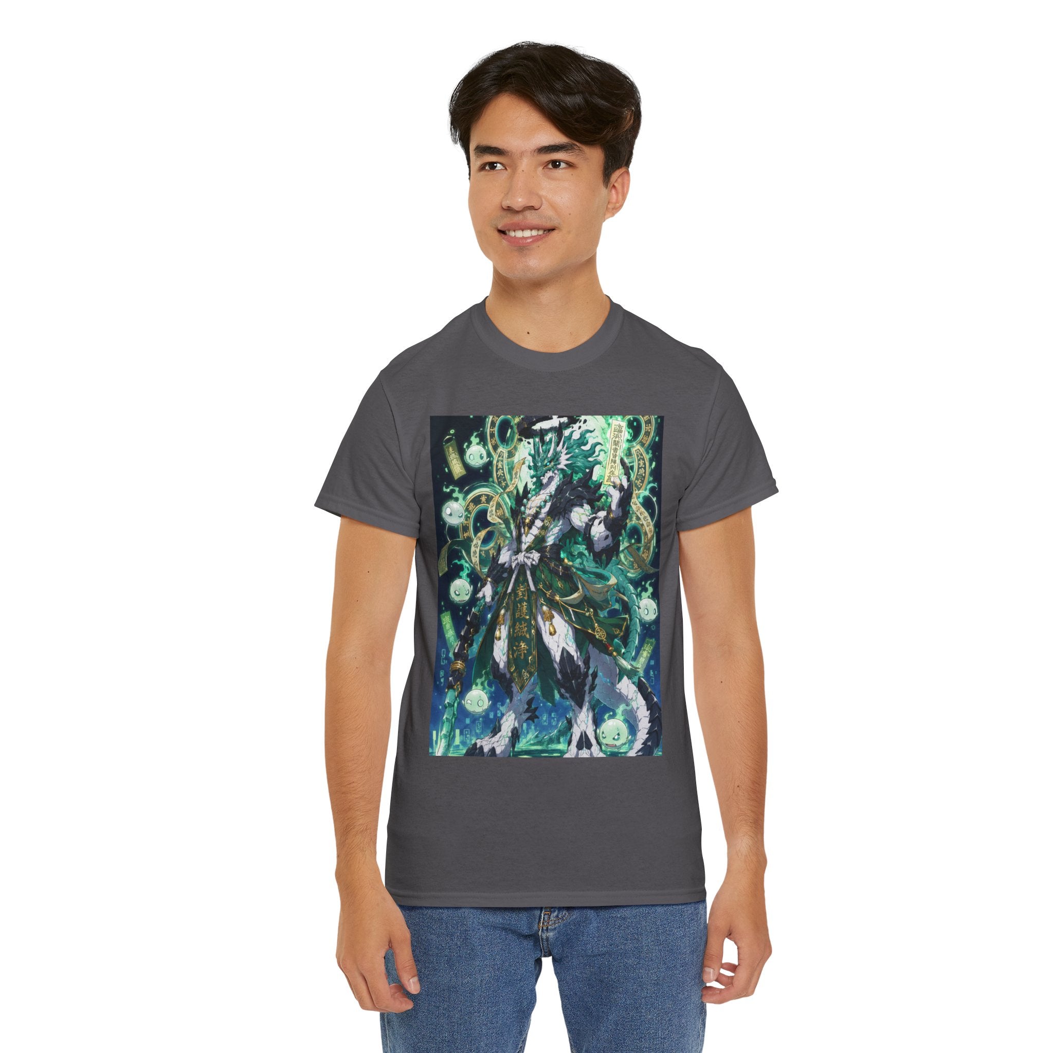 Mystic Forest Sorcerer T-Shirt | Fantasy Mage Illustration, Green Aura