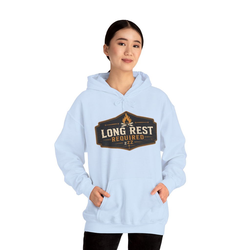 Long Rest Required Hoodie — Camping Campfire Graphic Pullover