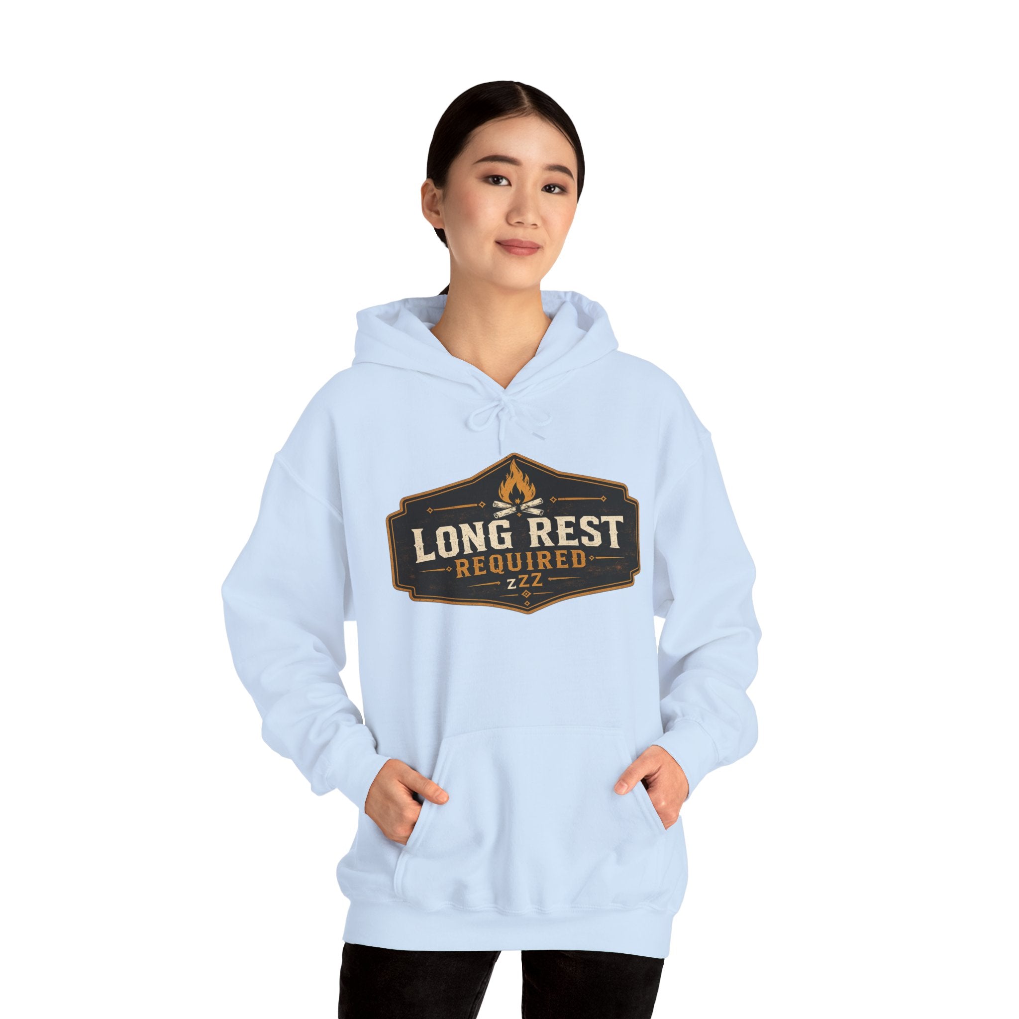 Long Rest Required Hoodie — Camping Campfire Graphic Pullover