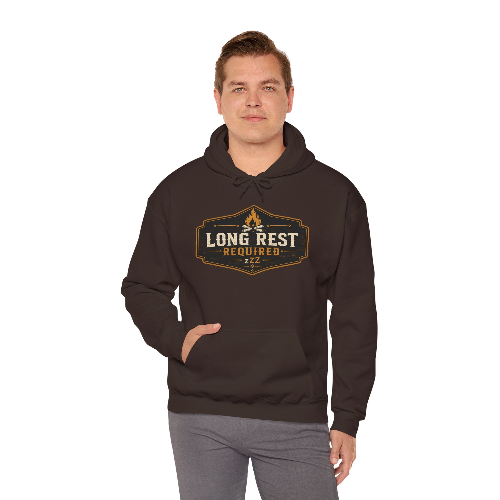 Long Rest Required Hoodie — Camping Campfire Graphic Pullover