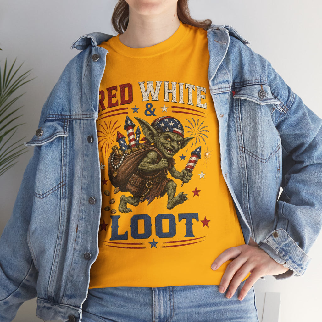 Red White & Loot Goblin Illustration Tee | Patriotic Fourth of July Shirt