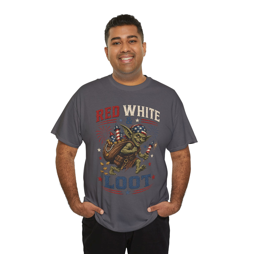 Red White & Loot Goblin Illustration Tee | Patriotic Fourth of July Shirt