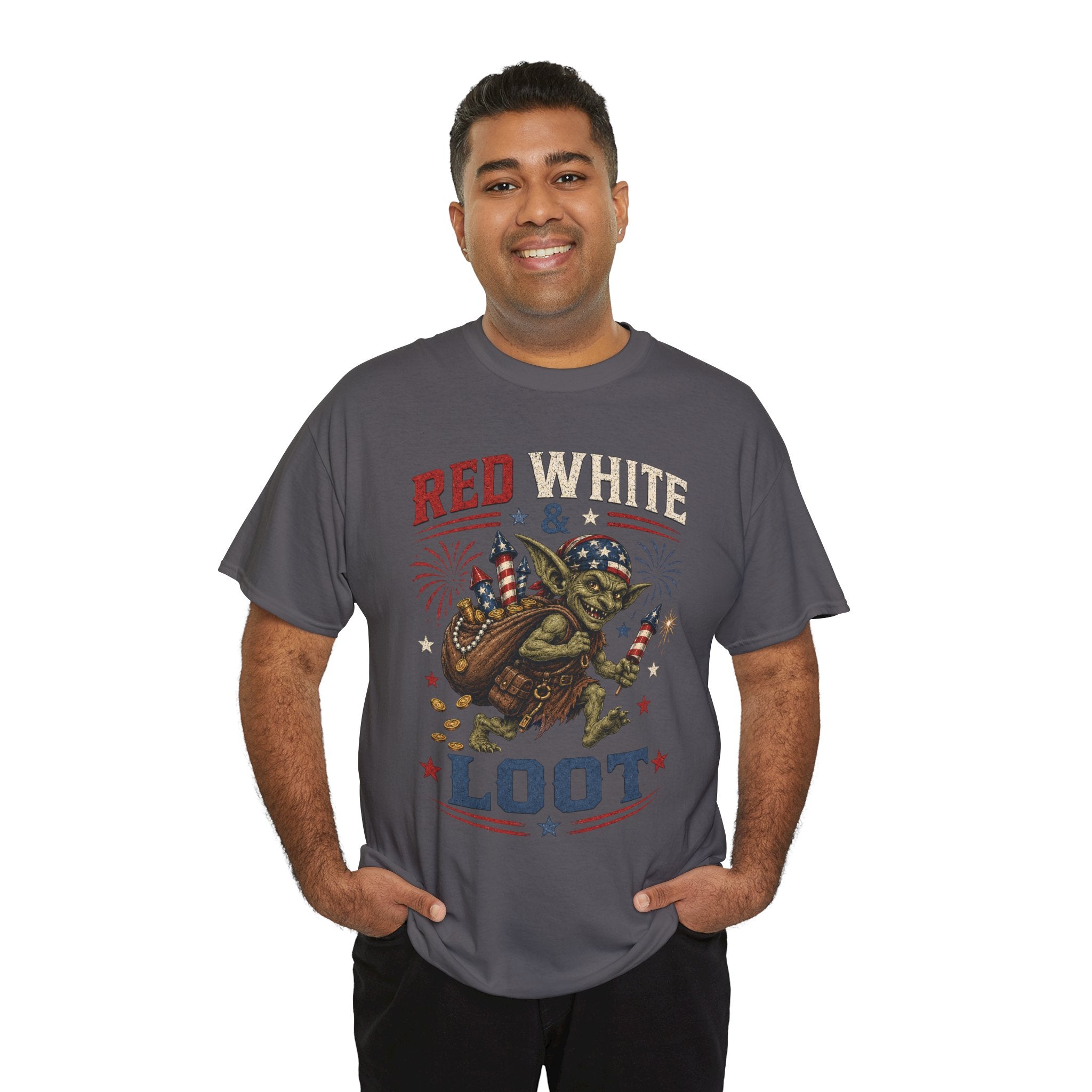 Red White & Loot Goblin Illustration Tee | Patriotic Fourth of July Shirt
