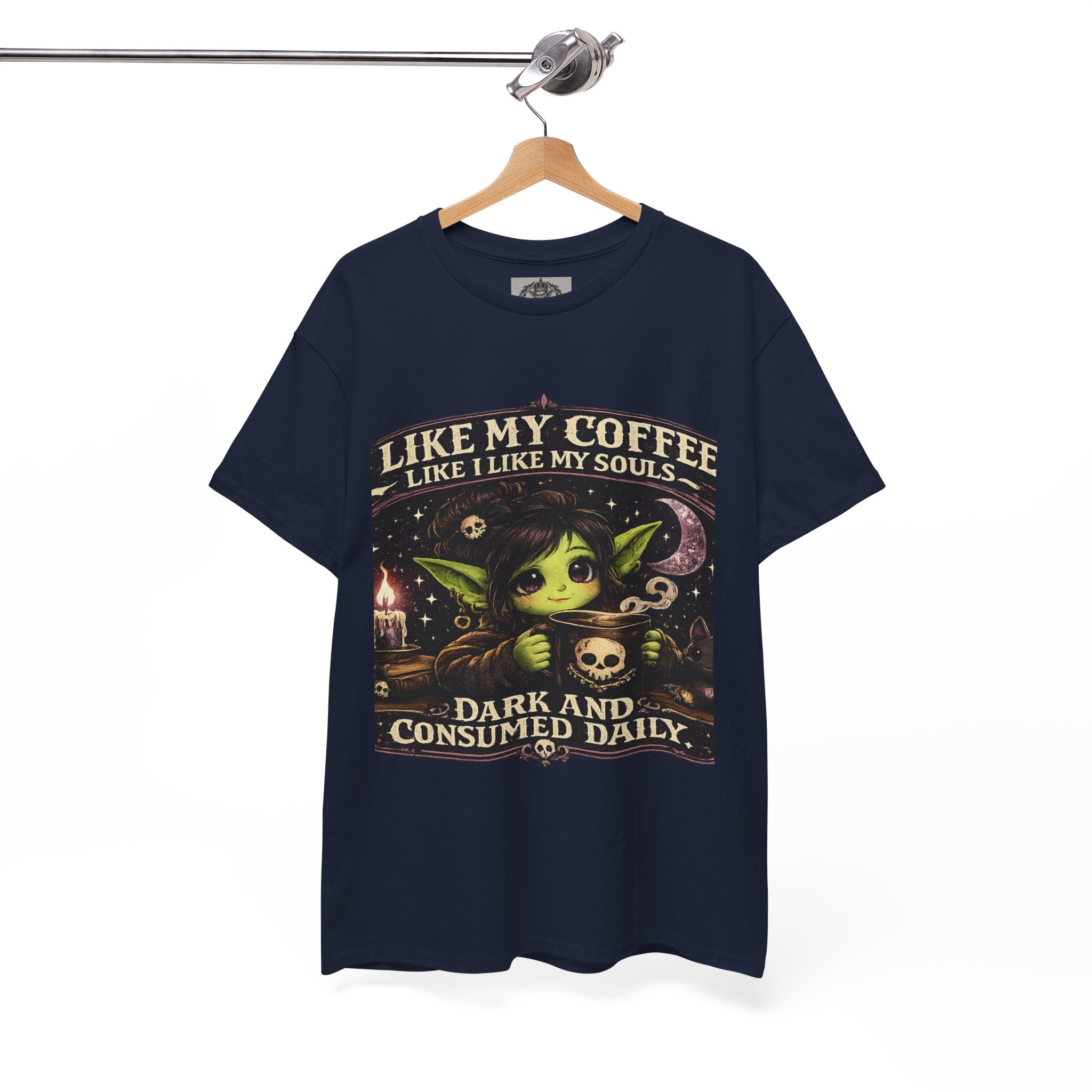 Like My Coffee Tee — "Like My Coffee Like I Like My Souls: Dark and Consumed Daily" Gothic Graphic T-Shirt