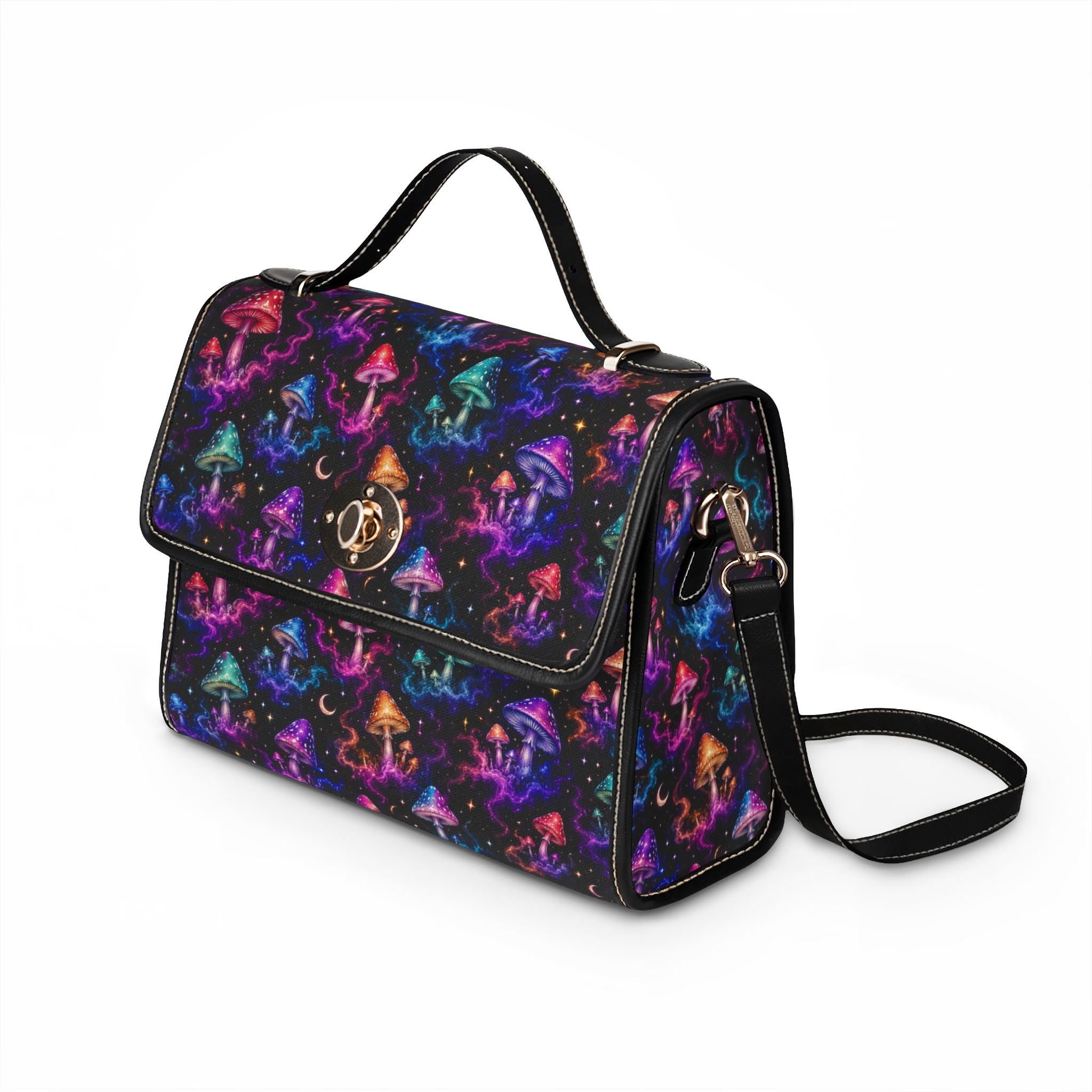 Neon Psychedelic Mushrooms Waterproof Canvas Bag | Colorful Galaxy Fungi Print