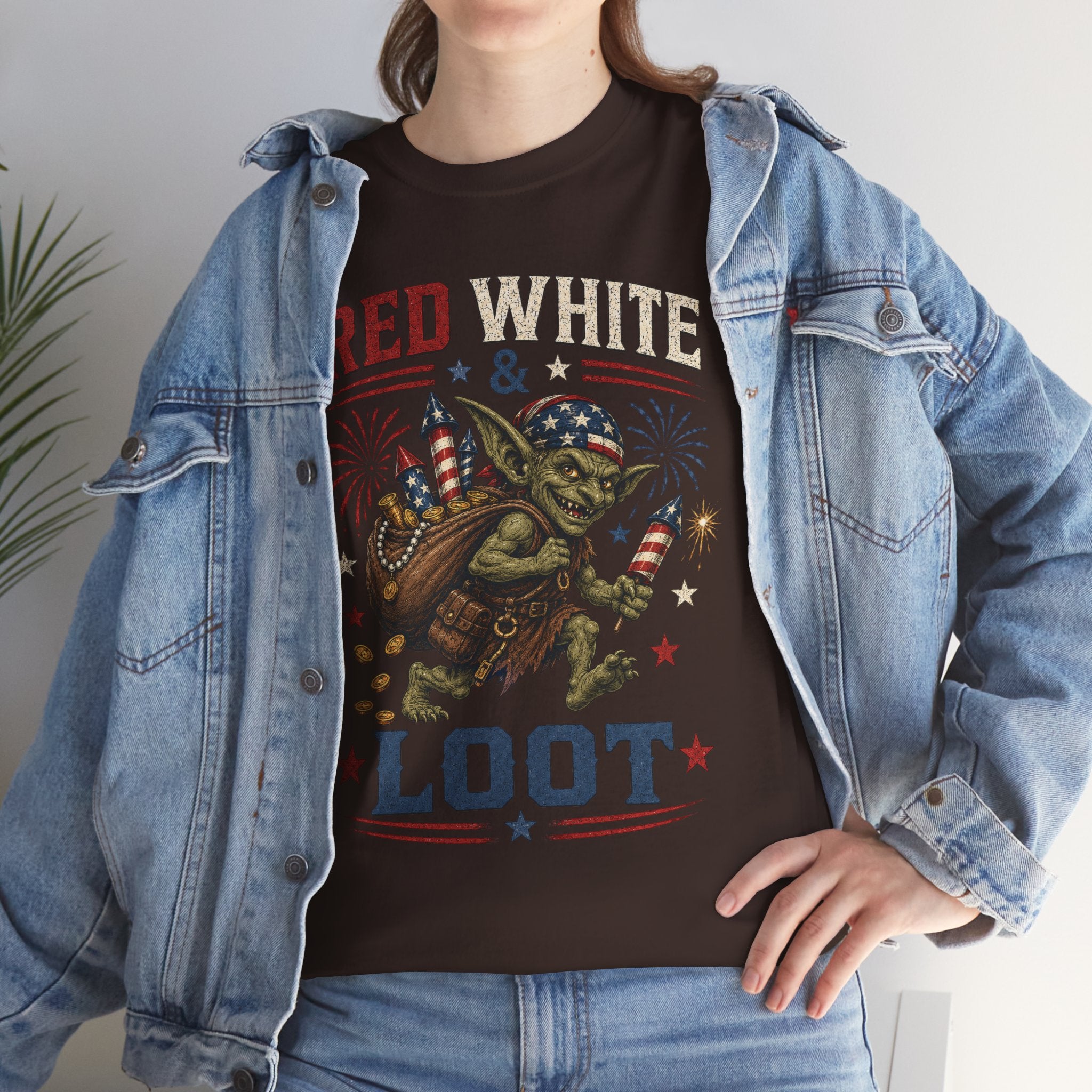 Red White & Loot Goblin Illustration Tee | Patriotic Fourth of July Shirt