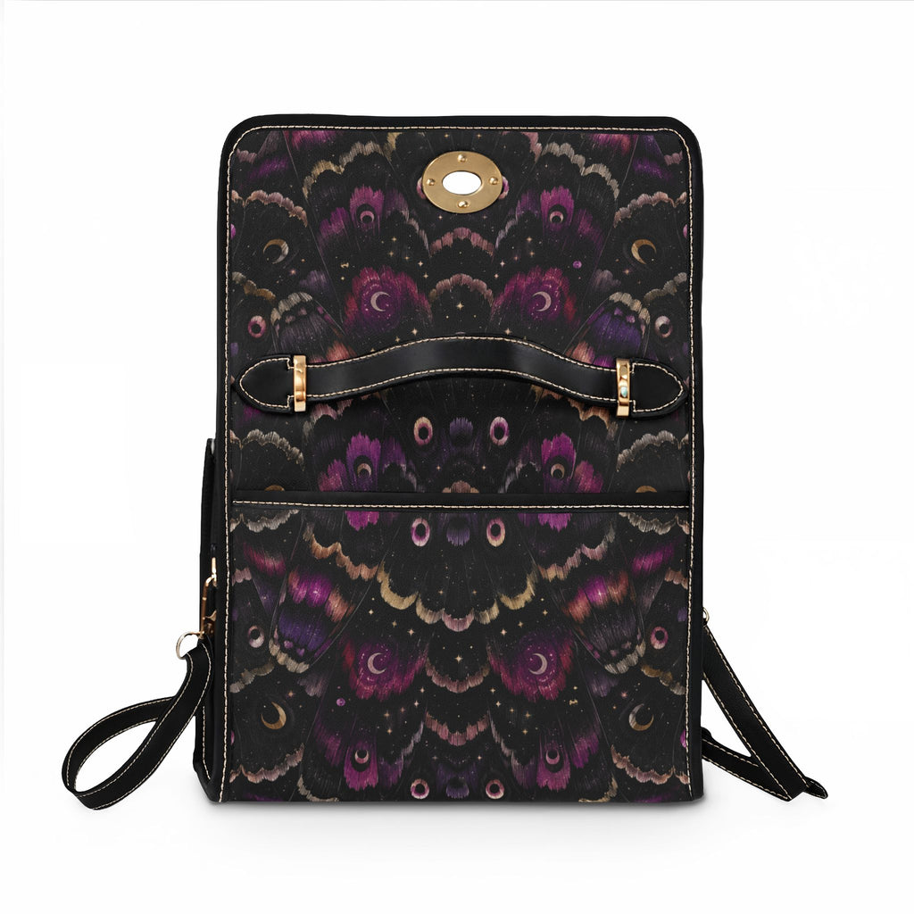 Dark Purple Moth Wing Pattern Waterproof Canvas Bag | Floral Boho Satchel