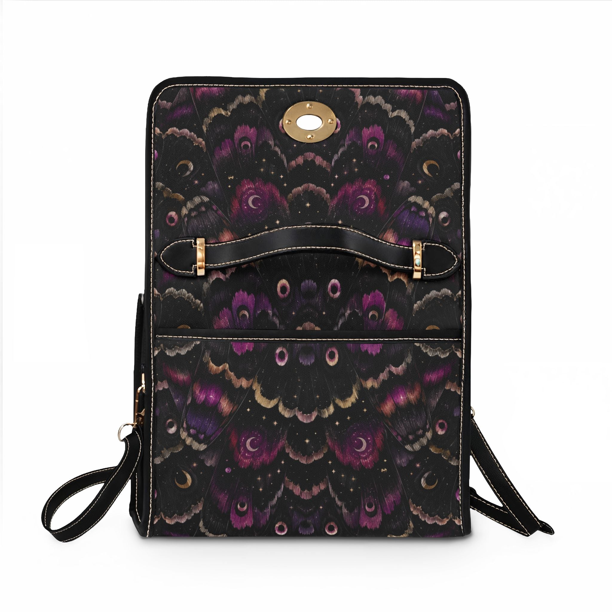 Dark Purple Moth Wing Pattern Waterproof Canvas Bag | Floral Boho Satchel