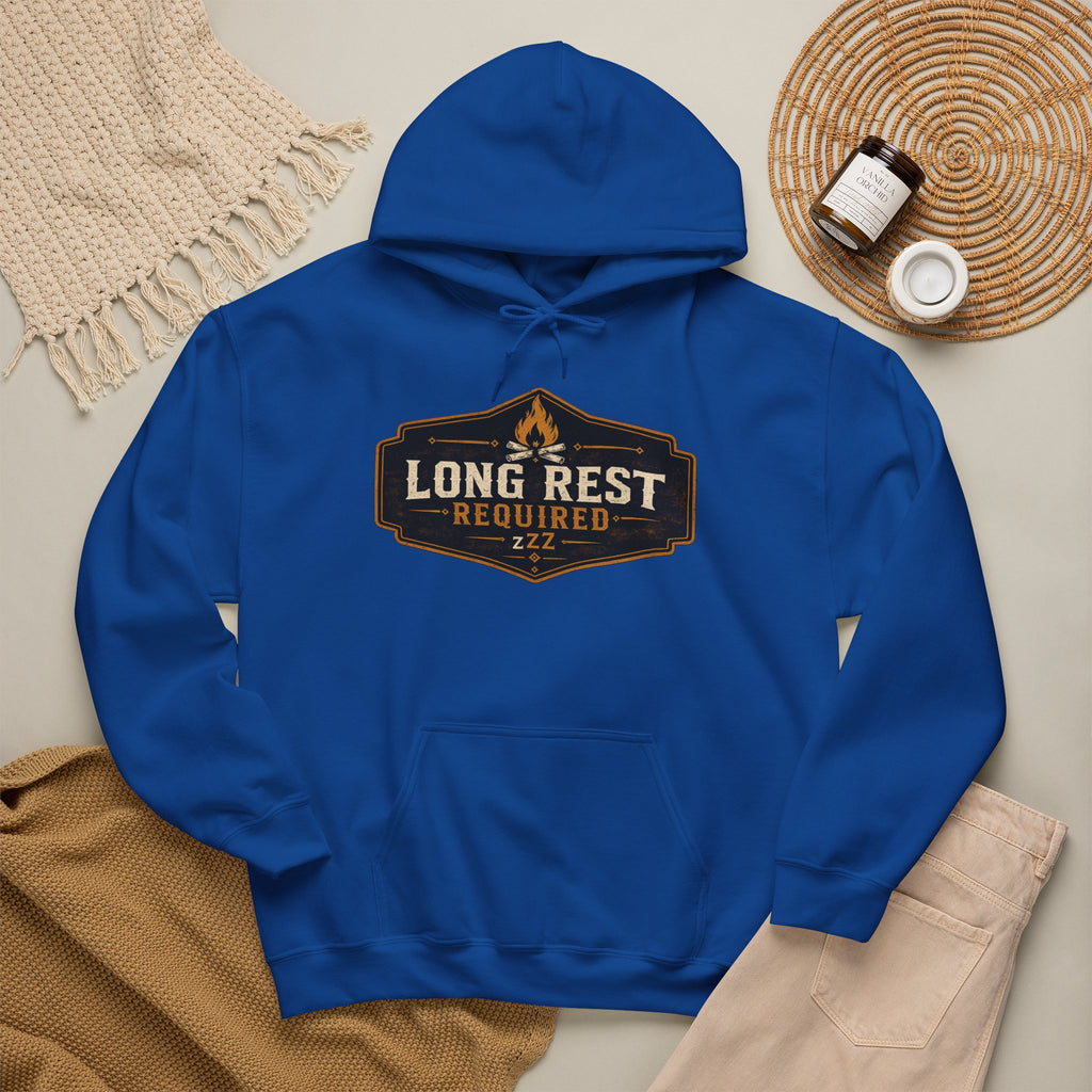 Long Rest Required Hoodie — Camping Campfire Graphic Pullover