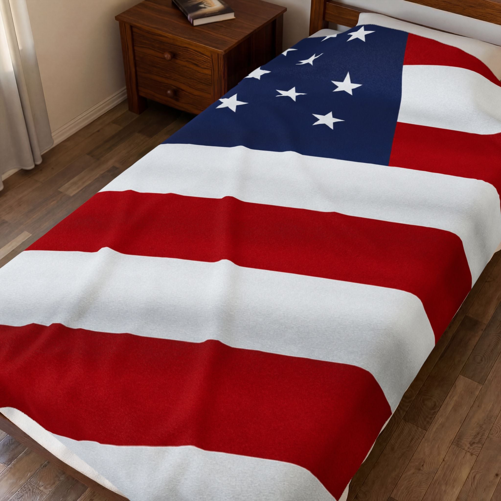 American Flag Velveteen Plush Blanket | USA Stars Stripes Throw