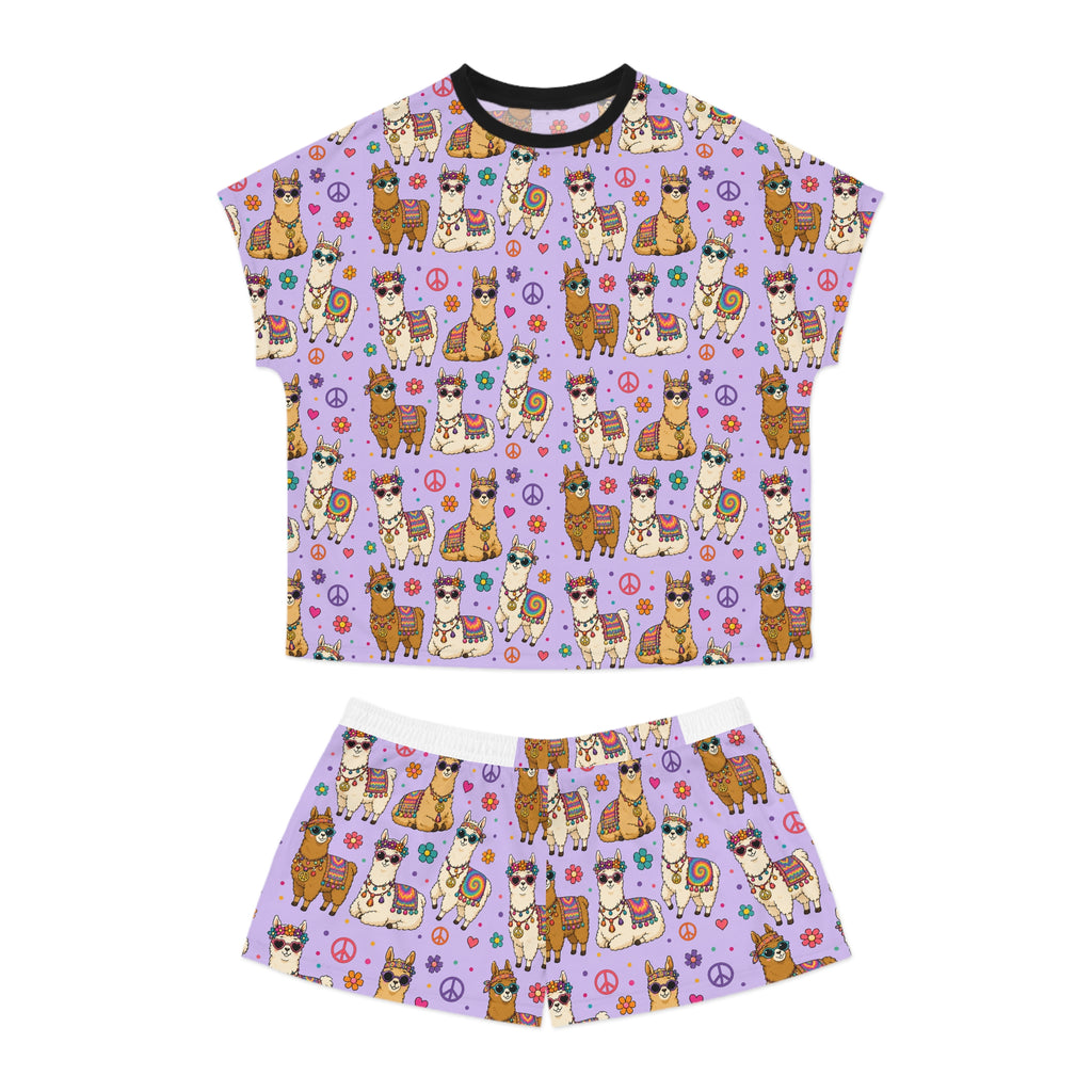 Llama Party Women’s Short Pajama Set — Cute Purple All-Over Print Sleepwear