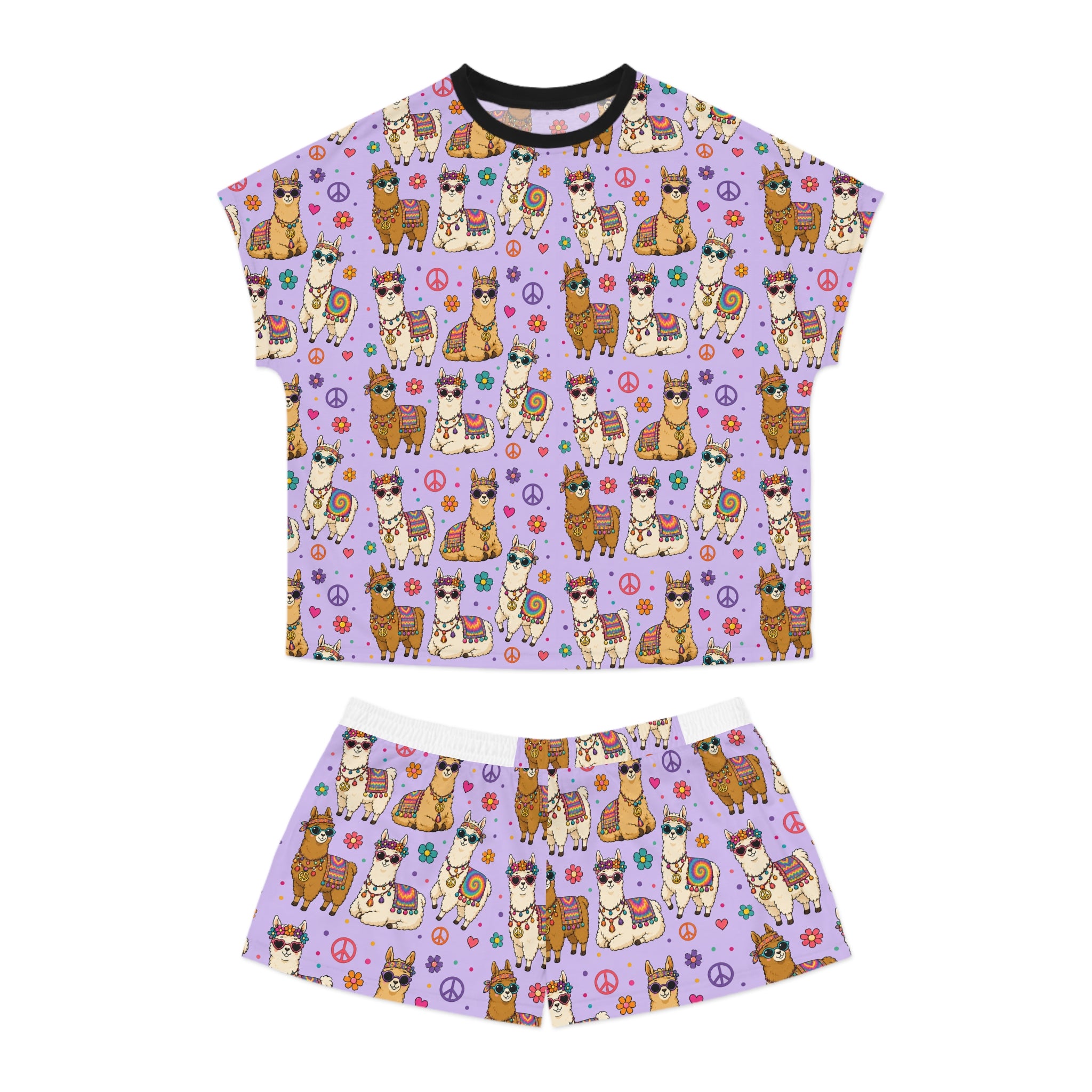 Llama Party Women’s Short Pajama Set — Cute Purple All-Over Print Sleepwear
