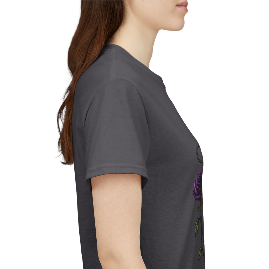 No Go Away T-Shirt | Gothic Purple Roses, Dark Floral Typography