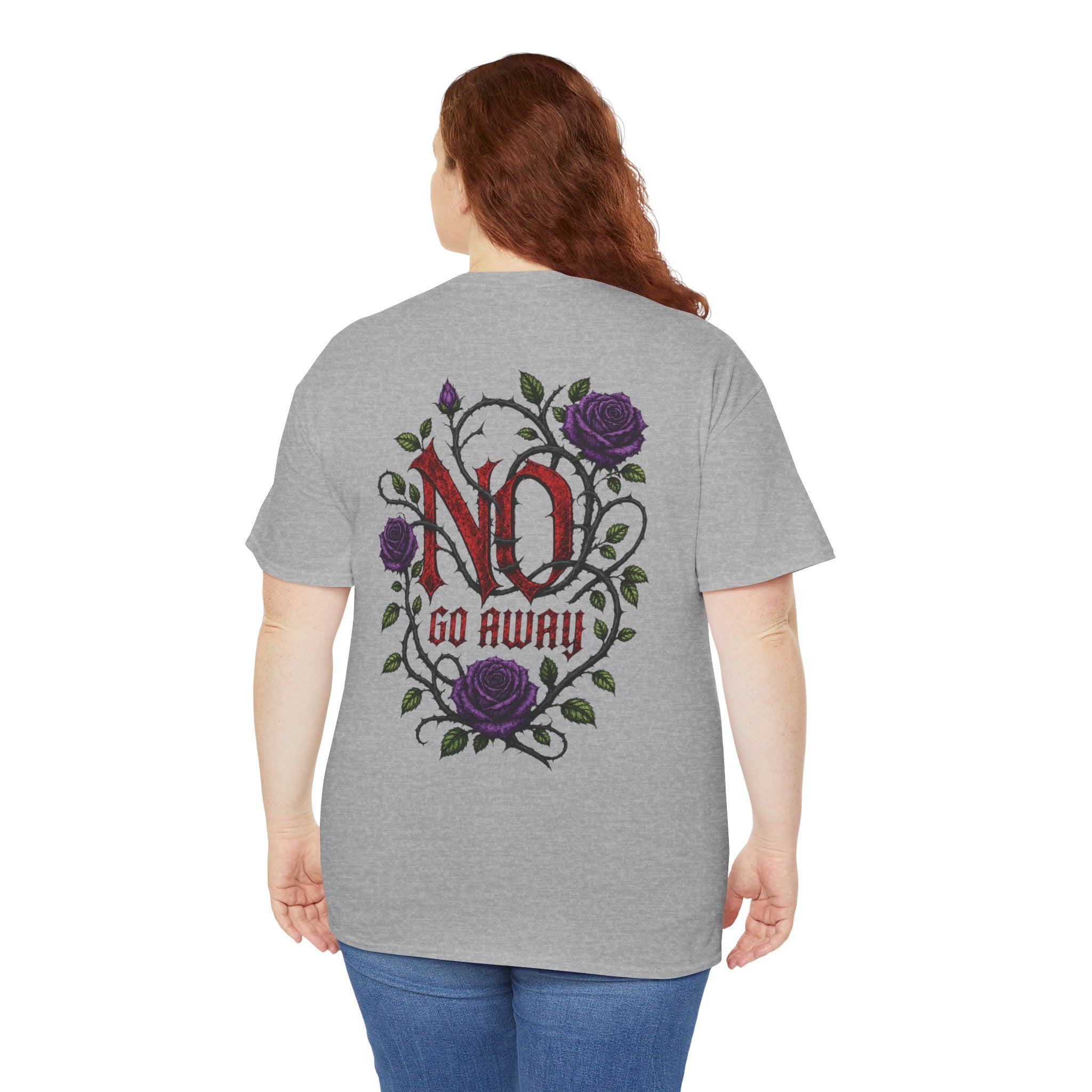 No Go Away T-Shirt | Gothic Purple Roses, Dark Floral Typography