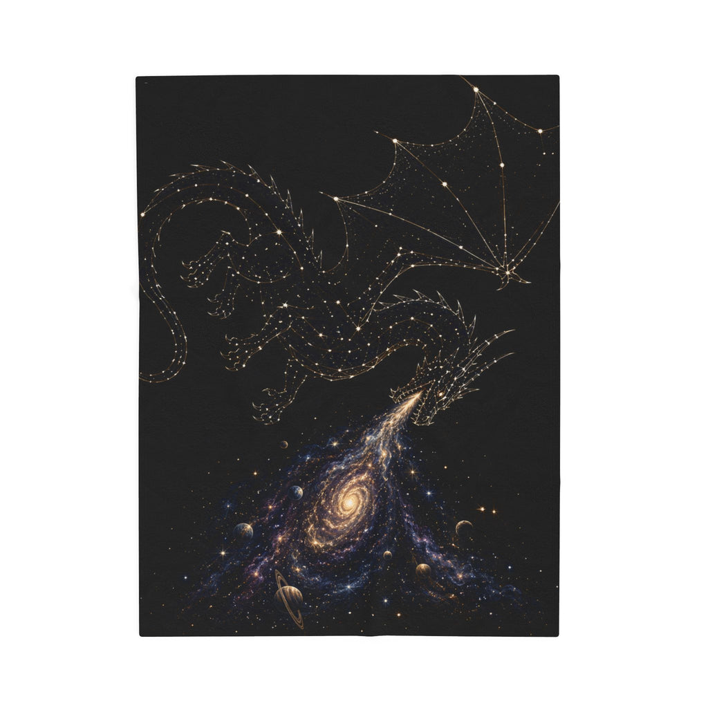 Galaxy Dragon Plush Blanket — Starry Constellation Velveteen Throw