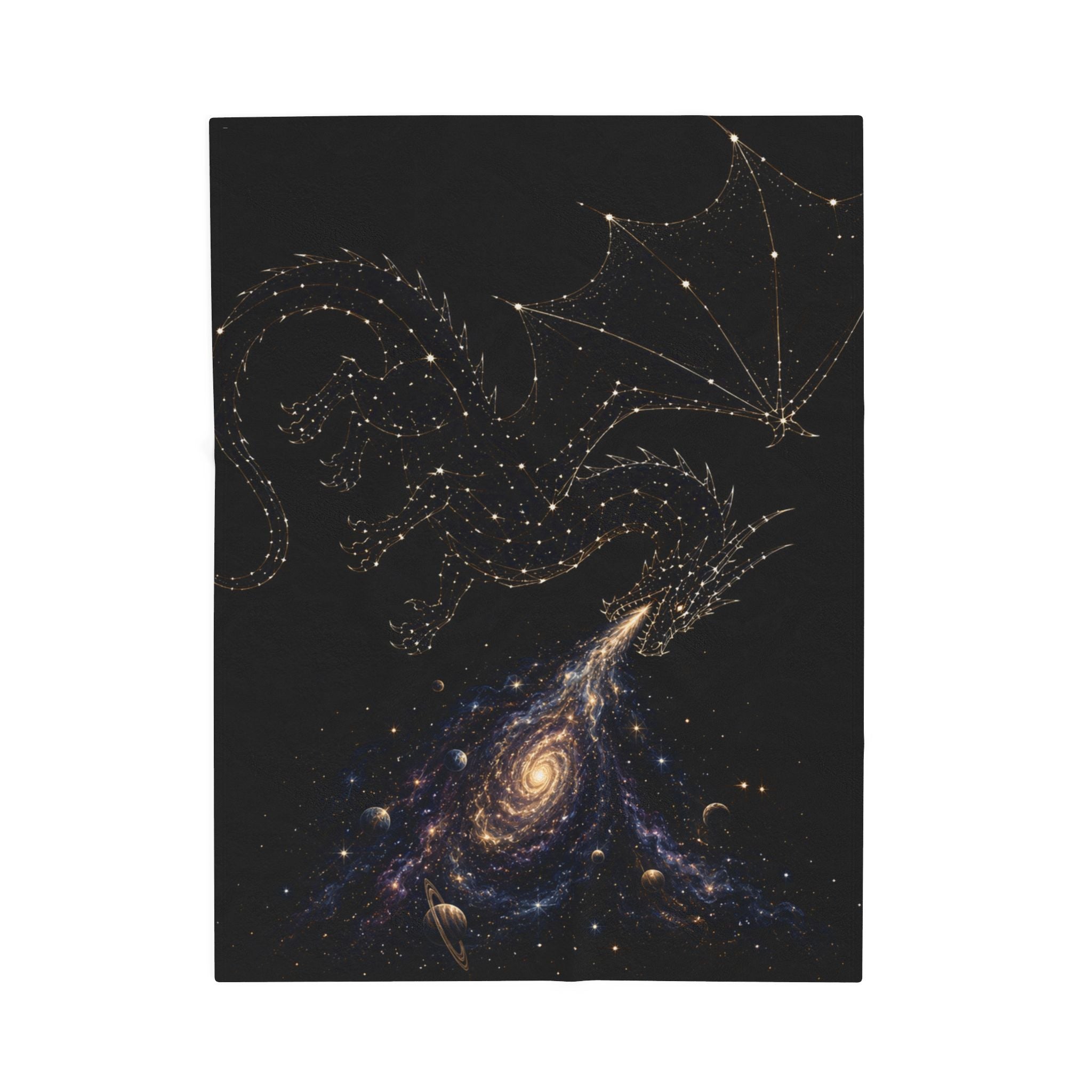 Galaxy Dragon Plush Blanket — Starry Constellation Velveteen Throw
