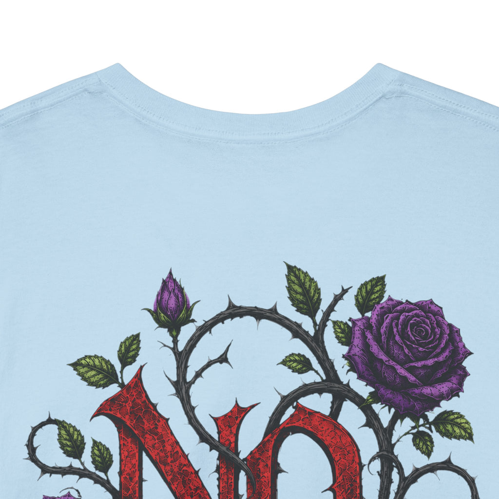 No Go Away T-Shirt | Gothic Purple Roses, Dark Floral Typography