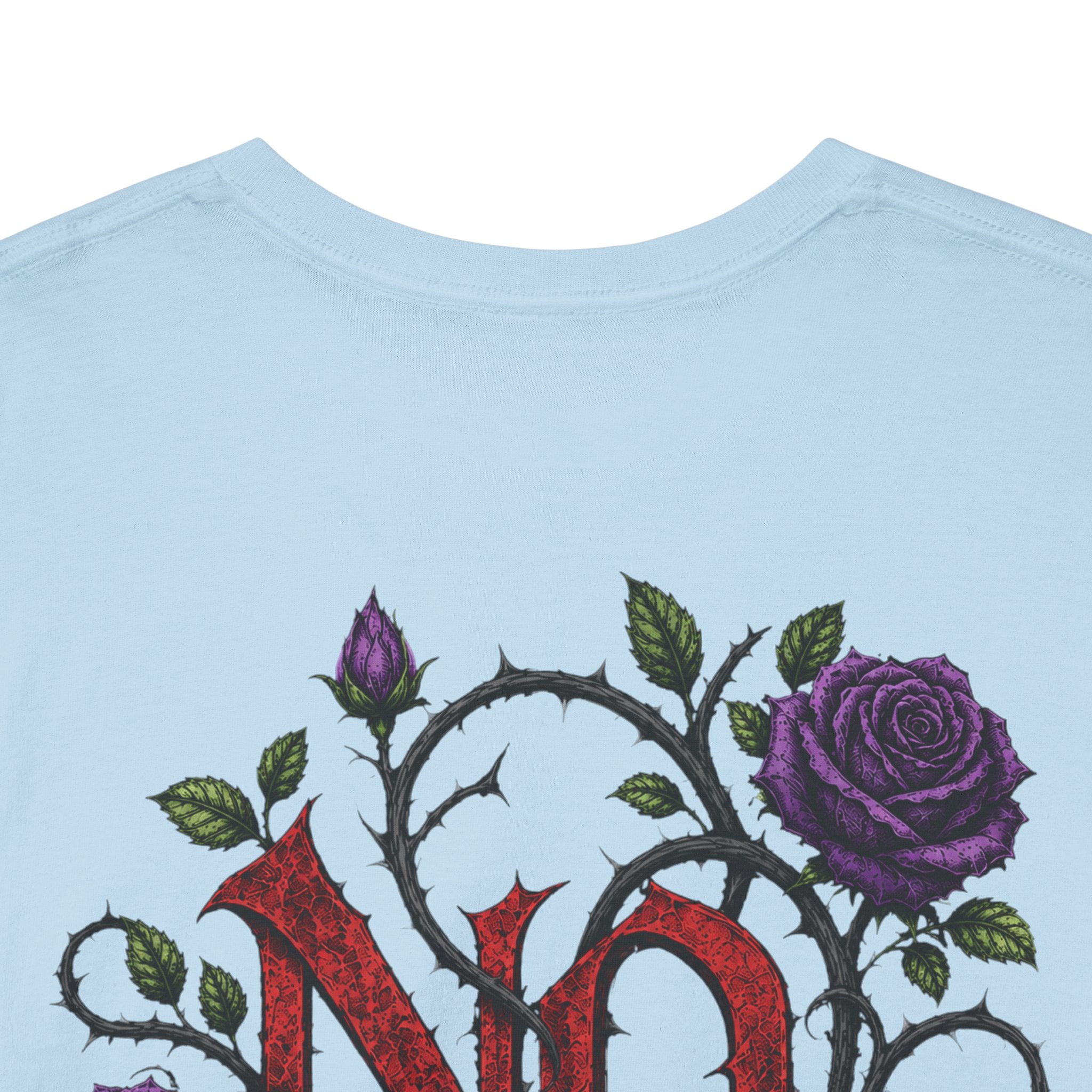 No Go Away T-Shirt | Gothic Purple Roses, Dark Floral Typography