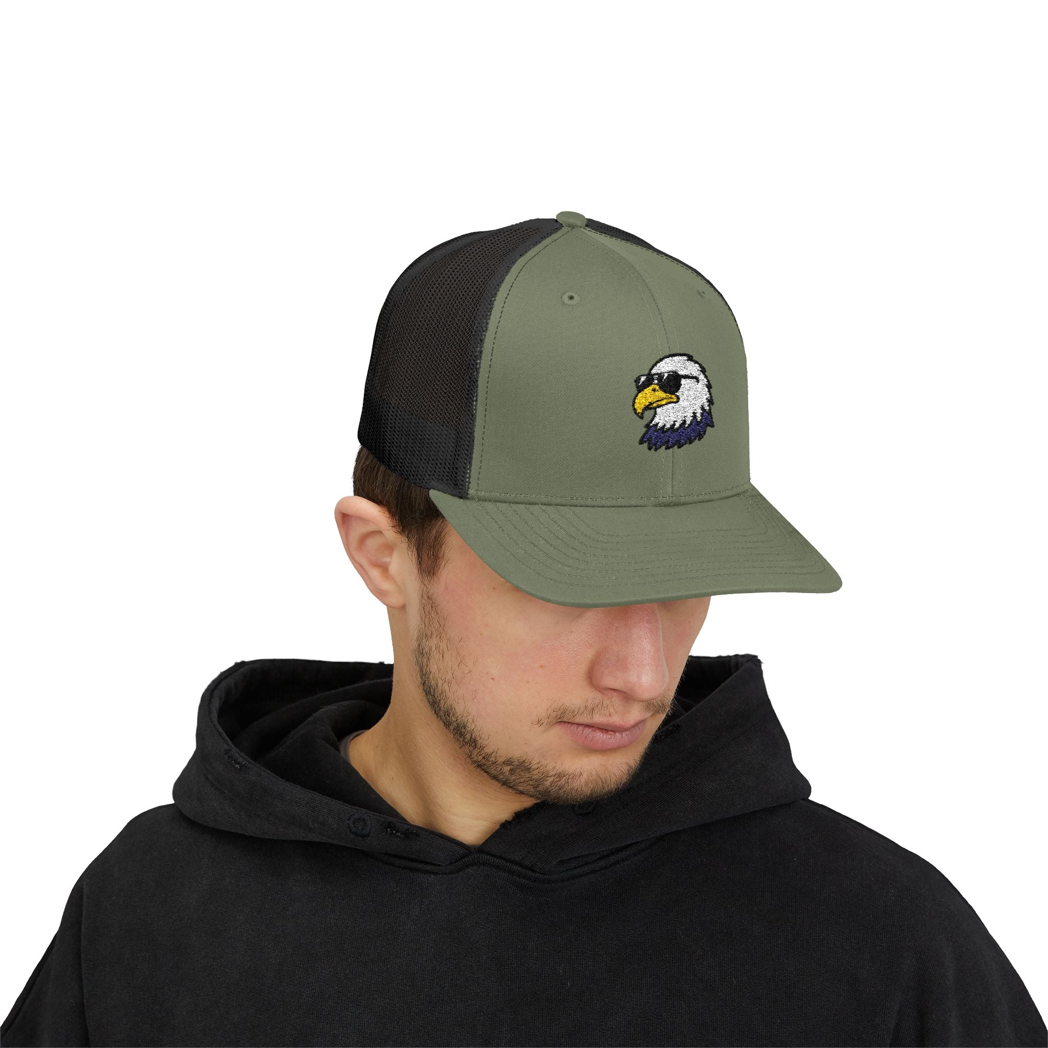 Eagle Head Embroidered Snapback Trucker Cap — Patriotic Mesh Baseball Hat