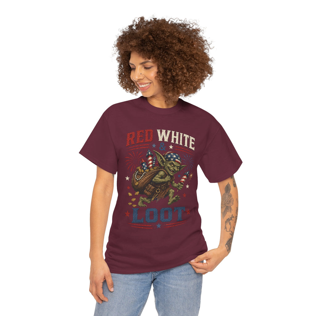 Red White & Loot Goblin Illustration Tee | Patriotic Fourth of July Shirt