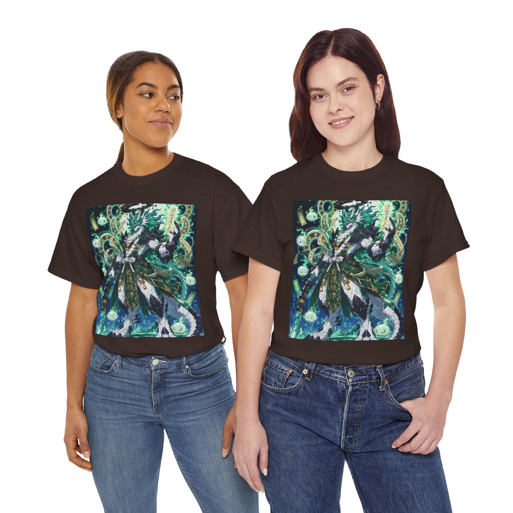 Mystic Forest Sorcerer T-Shirt | Fantasy Mage Illustration, Green Aura