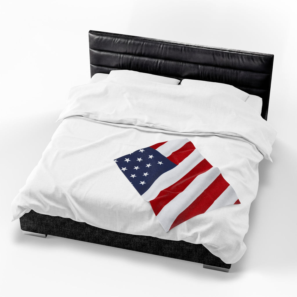 American Flag Velveteen Plush Blanket | USA Stars Stripes Throw