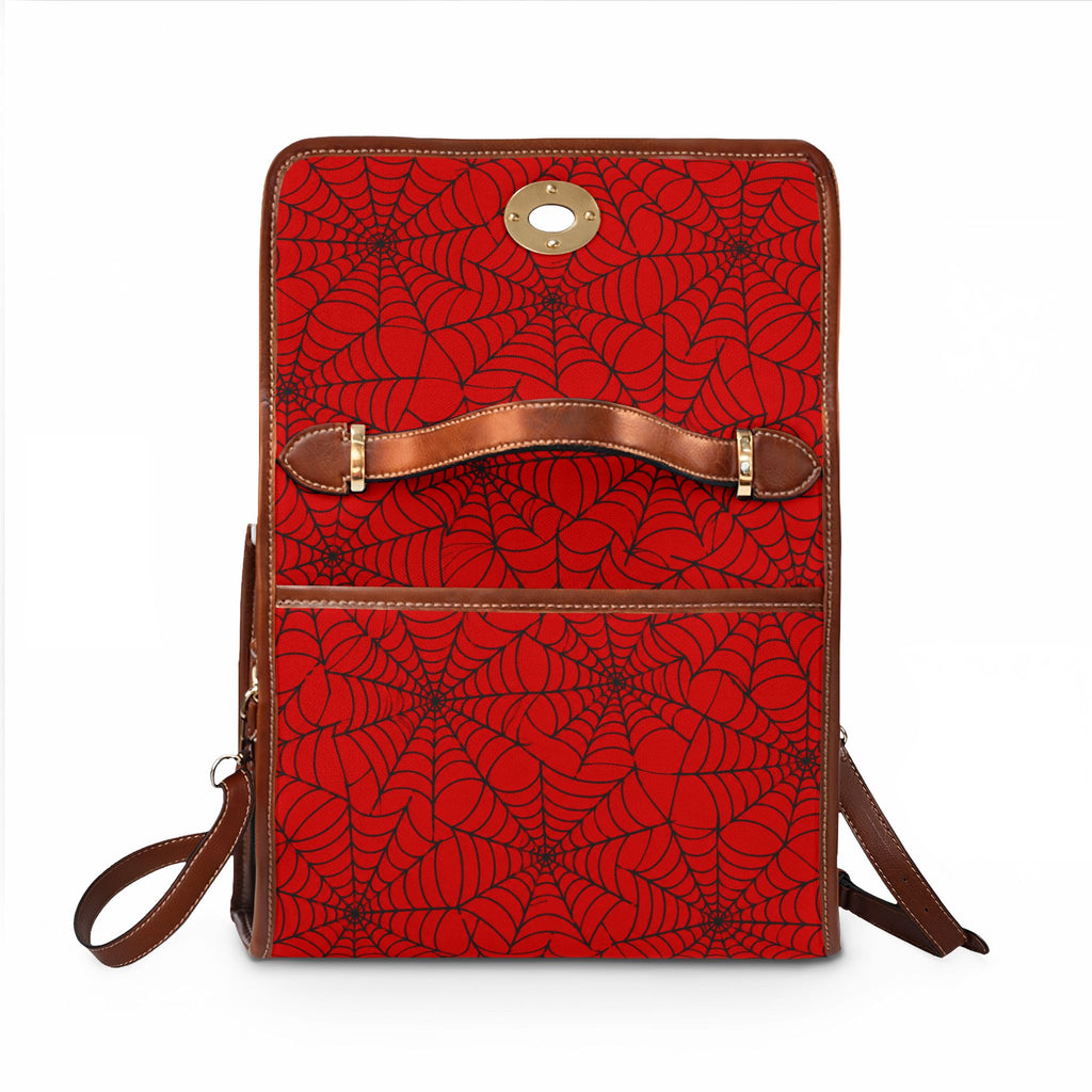 Red Spiderweb Pattern Waterproof Canvas Bag | Gothic Halloween Handbag