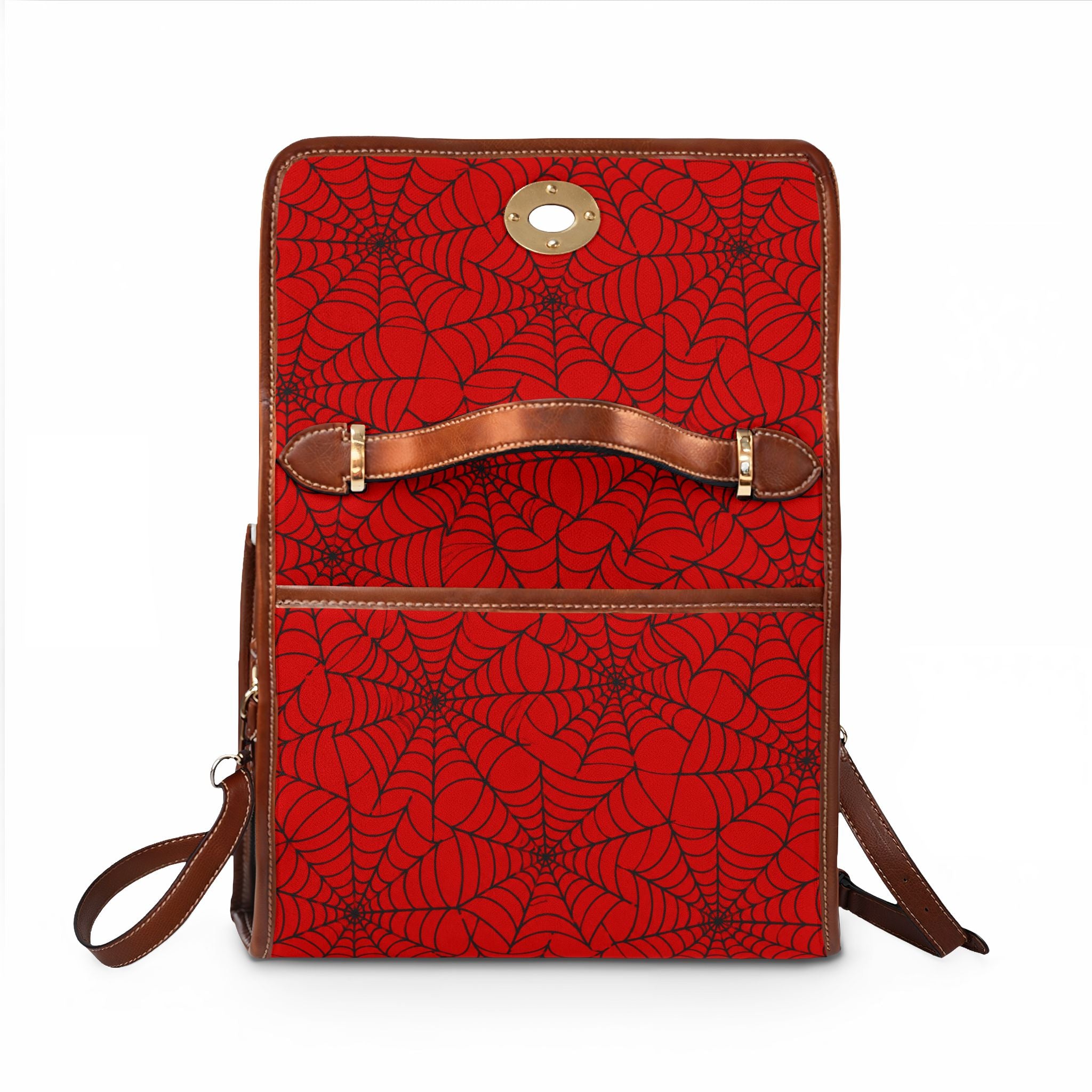 Red Spiderweb Pattern Waterproof Canvas Bag | Gothic Halloween Handbag