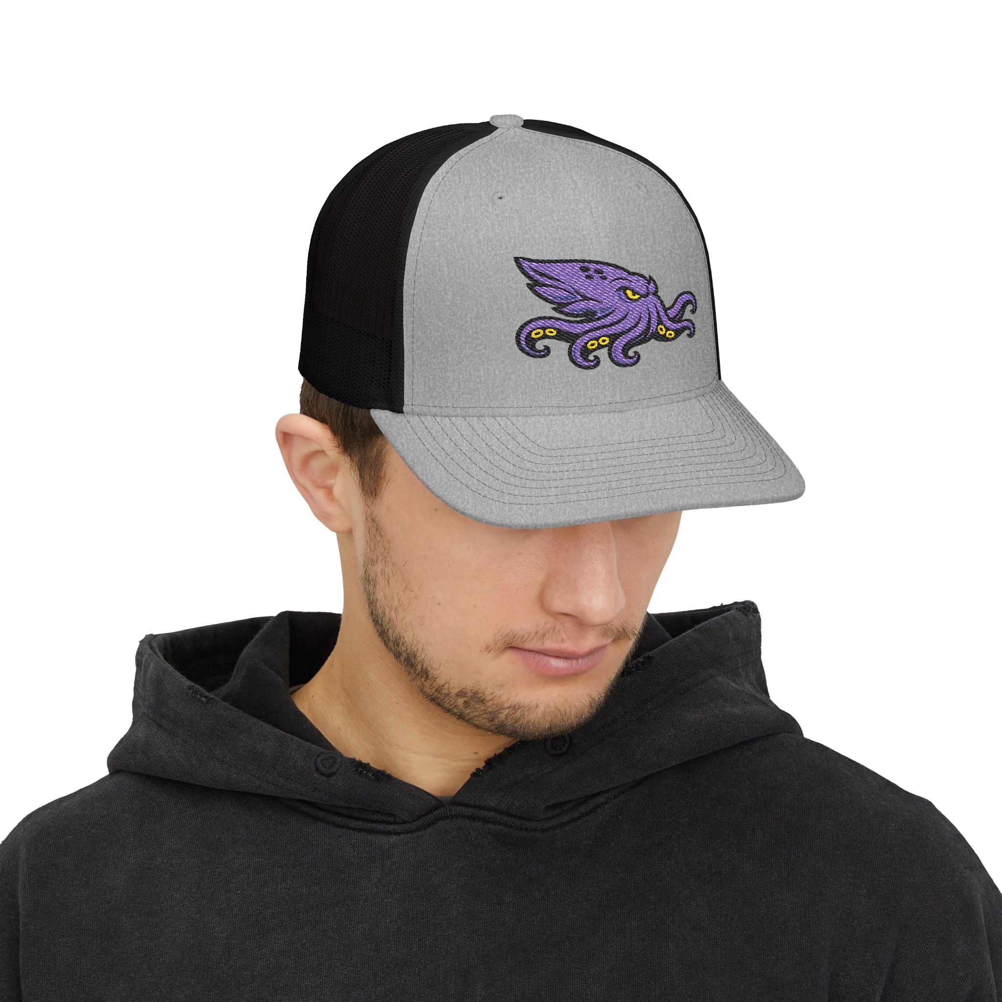 Purple Kraken Embroidered Snapback Trucker Cap | Nautical Sea Creature /Kraken