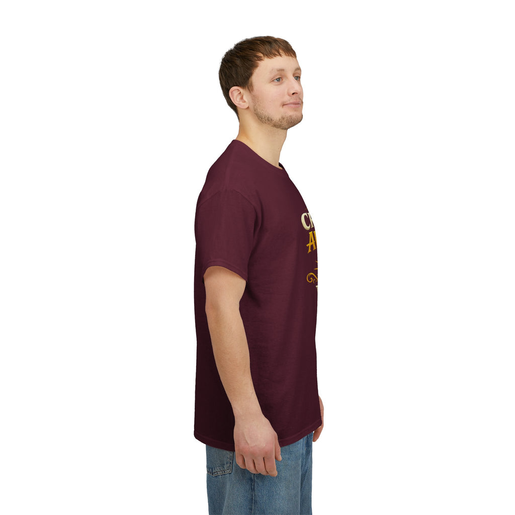 Critically Awesome Dad T‑Shirt – Gold D20 Gaming Father Tee (Father’s Day, Gamer Dad Gift)