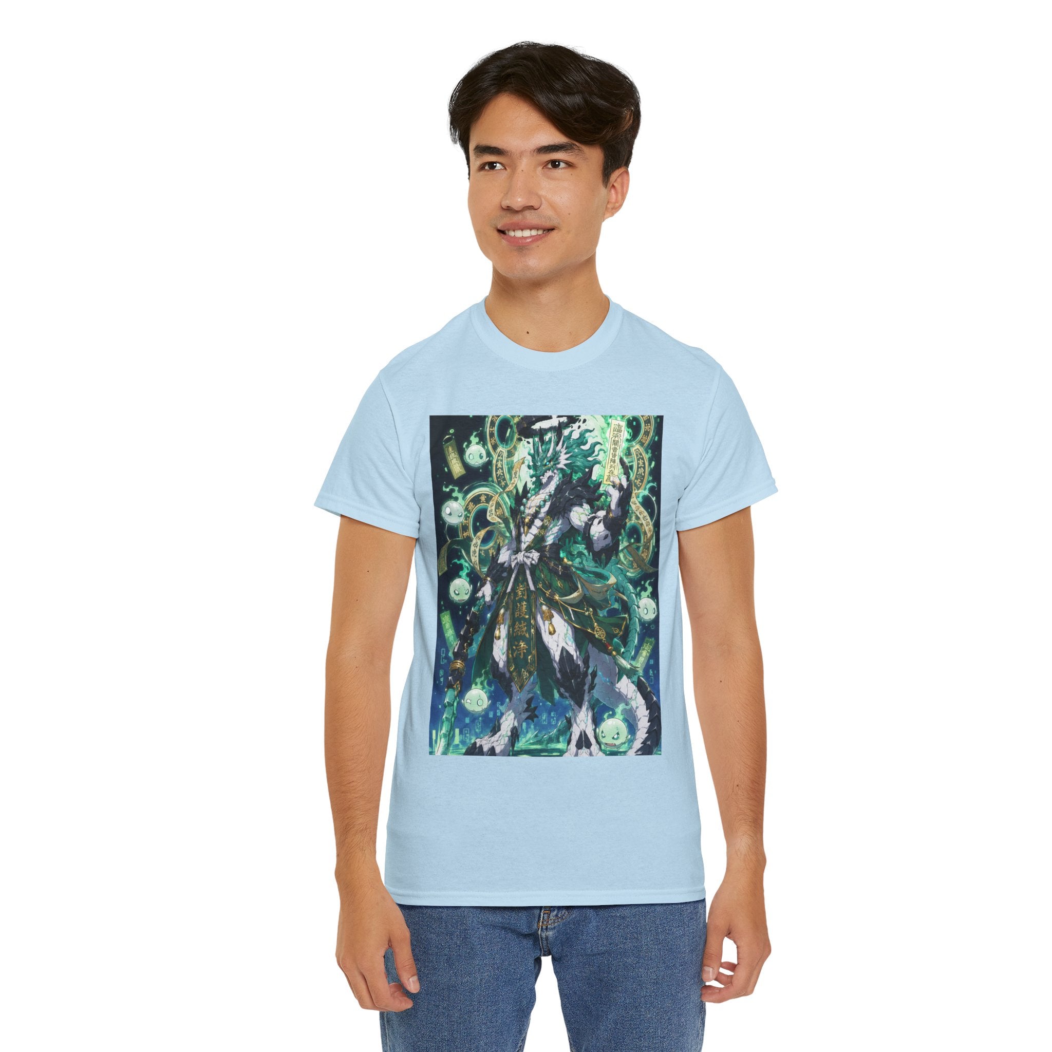 Mystic Forest Sorcerer T-Shirt | Fantasy Mage Illustration, Green Aura