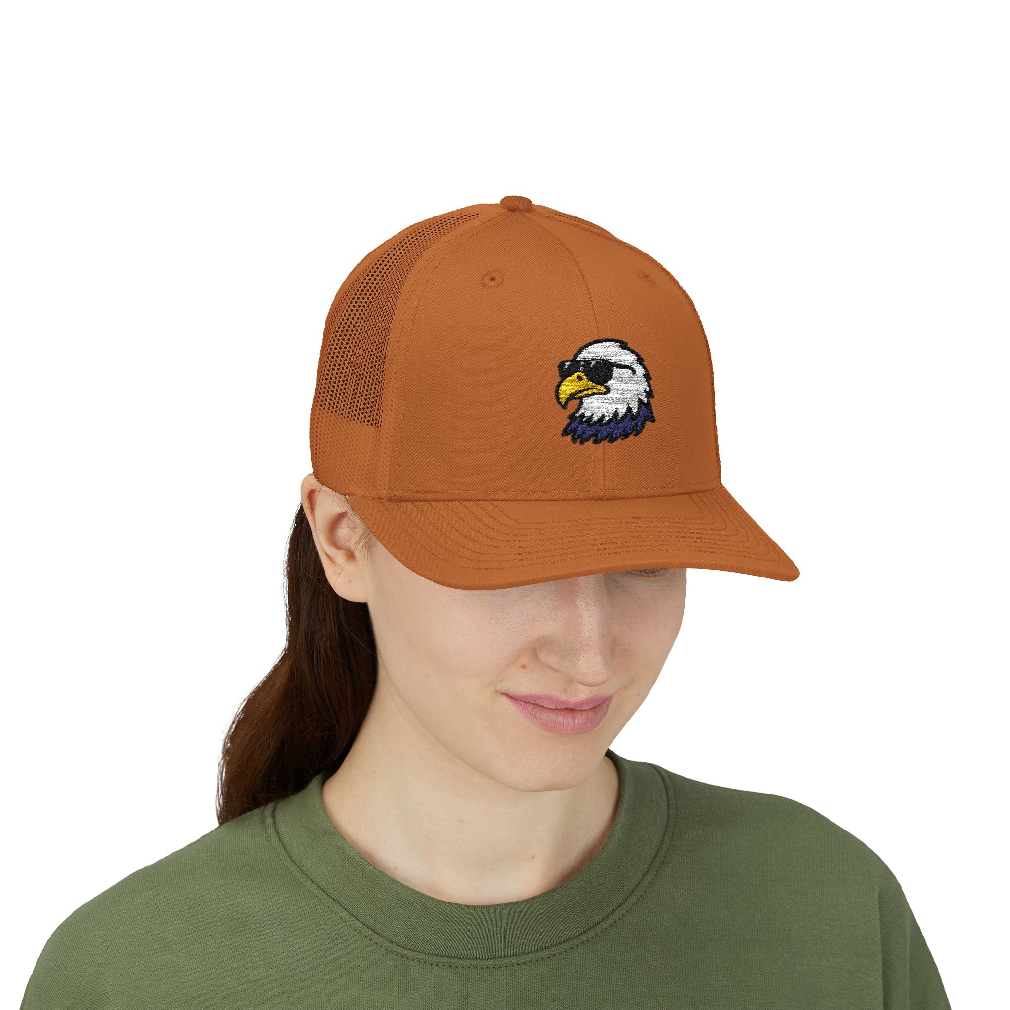 Eagle Head Embroidered Snapback Trucker Cap — Patriotic Mesh Baseball Hat
