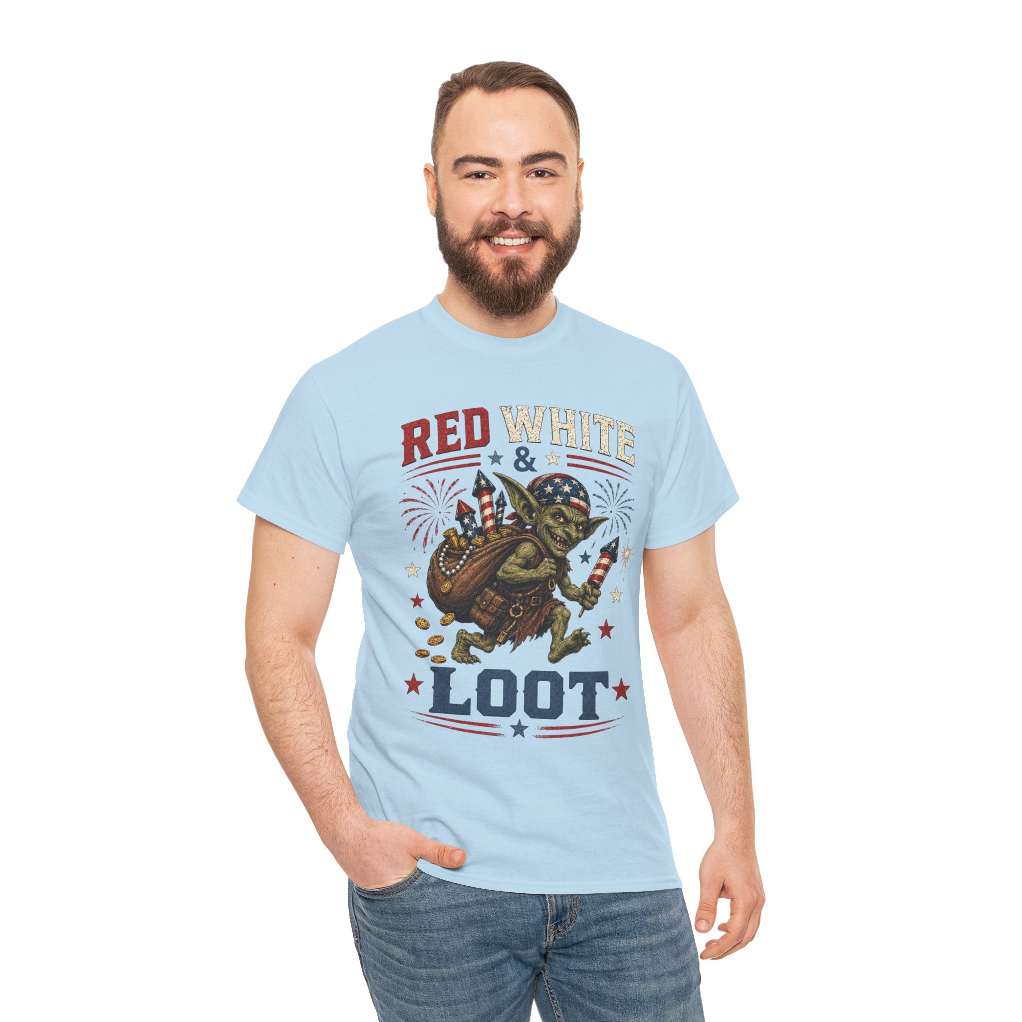 Red White & Loot Goblin Illustration Tee | Patriotic Fourth of July Shirt
