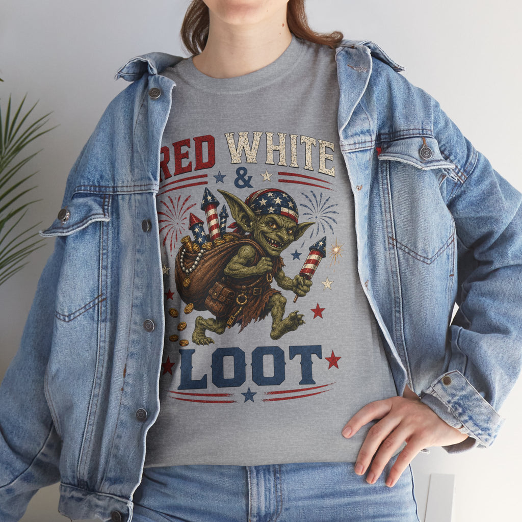Red White & Loot Goblin Illustration Tee | Patriotic Fourth of July Shirt