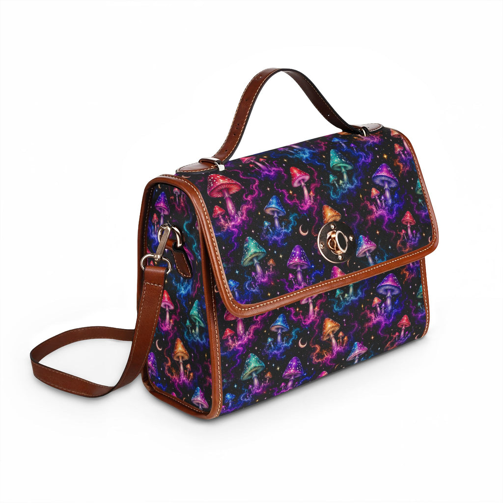 Neon Psychedelic Mushrooms Waterproof Canvas Bag | Colorful Galaxy Fungi Print