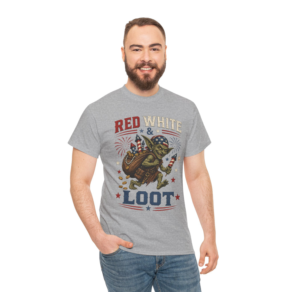 Red White & Loot Goblin Illustration Tee | Patriotic Fourth of July Shirt