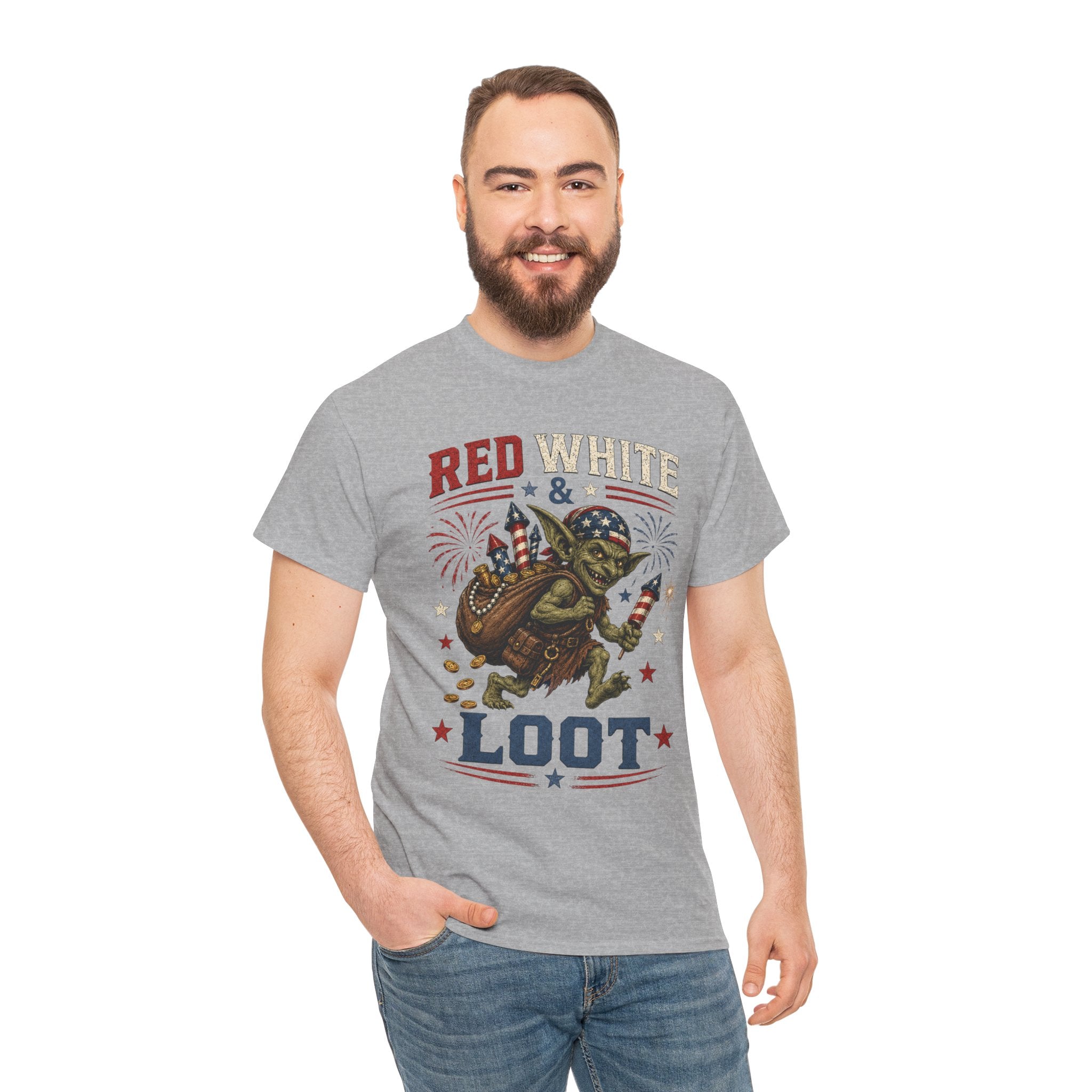 Red White & Loot Goblin Illustration Tee | Patriotic Fourth of July Shirt