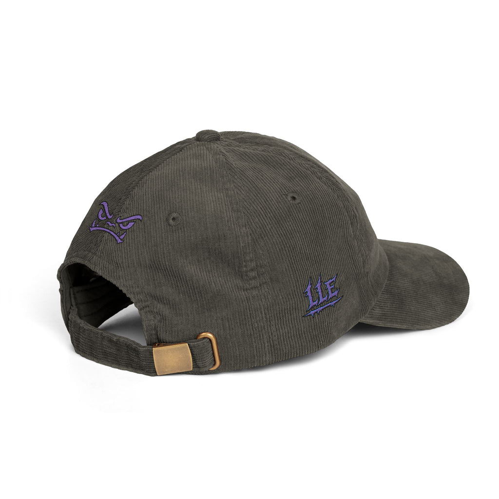 Vintage Corduroy Baseball Cap — Embroidered Purple Dino Skull