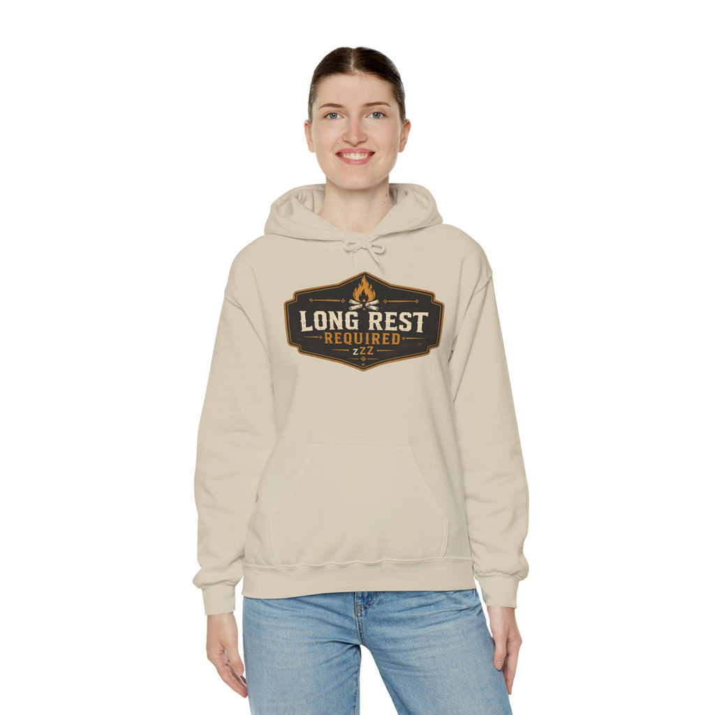 Long Rest Required Hoodie — Camping Campfire Graphic Pullover
