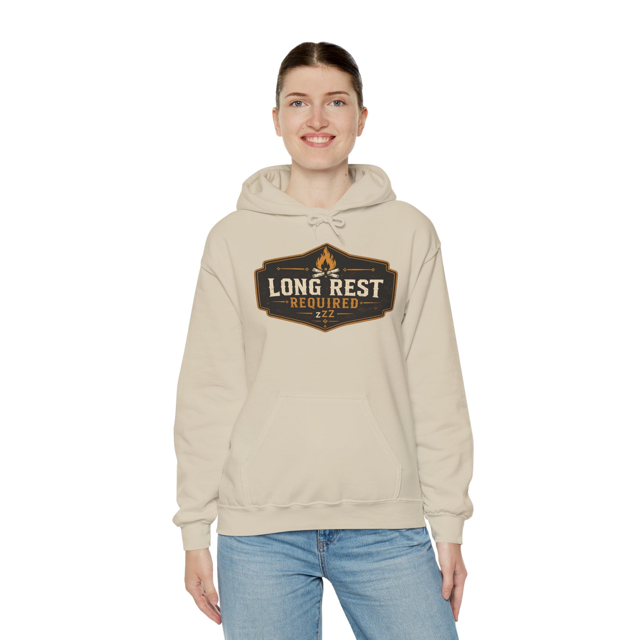 Long Rest Required Hoodie — Camping Campfire Graphic Pullover