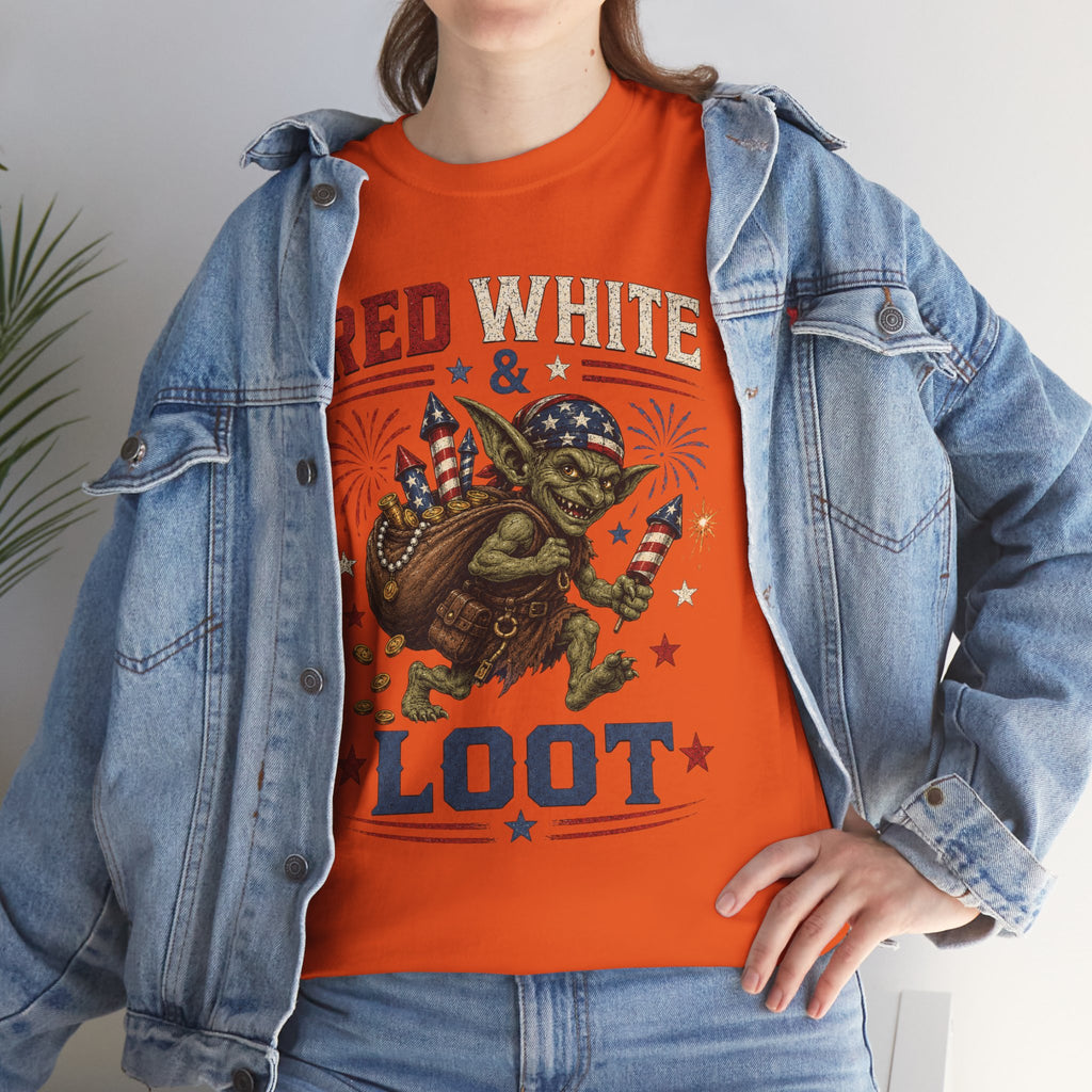 Red White & Loot Goblin Illustration Tee | Patriotic Fourth of July Shirt