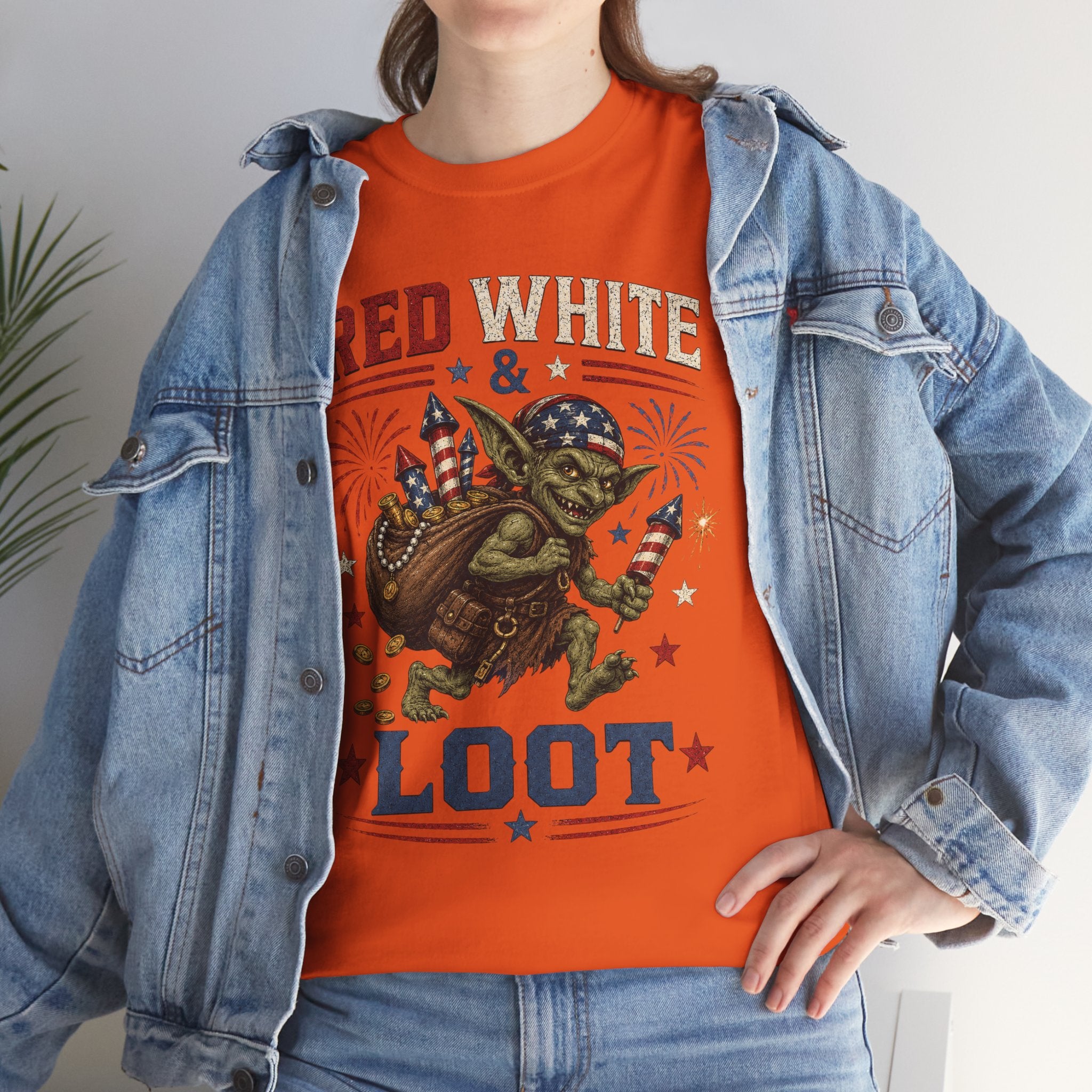Red White & Loot Goblin Illustration Tee | Patriotic Fourth of July Shirt