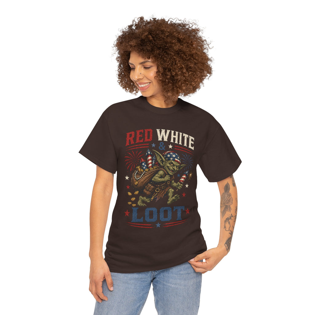 Red White & Loot Goblin Illustration Tee | Patriotic Fourth of July Shirt