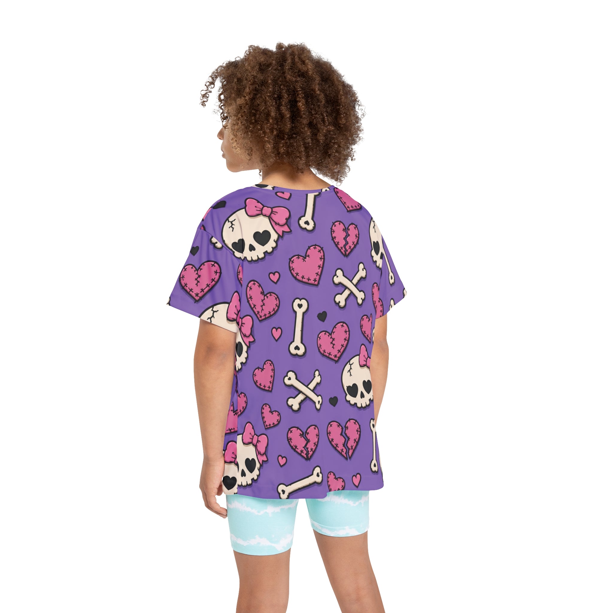 Kids Purple Skull & Hearts Sports Jersey — Cute Gothic All-Over Print
