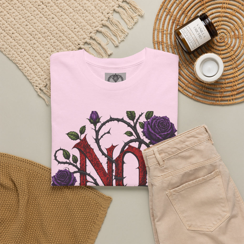 No Go Away T-Shirt | Gothic Purple Roses, Dark Floral Typography