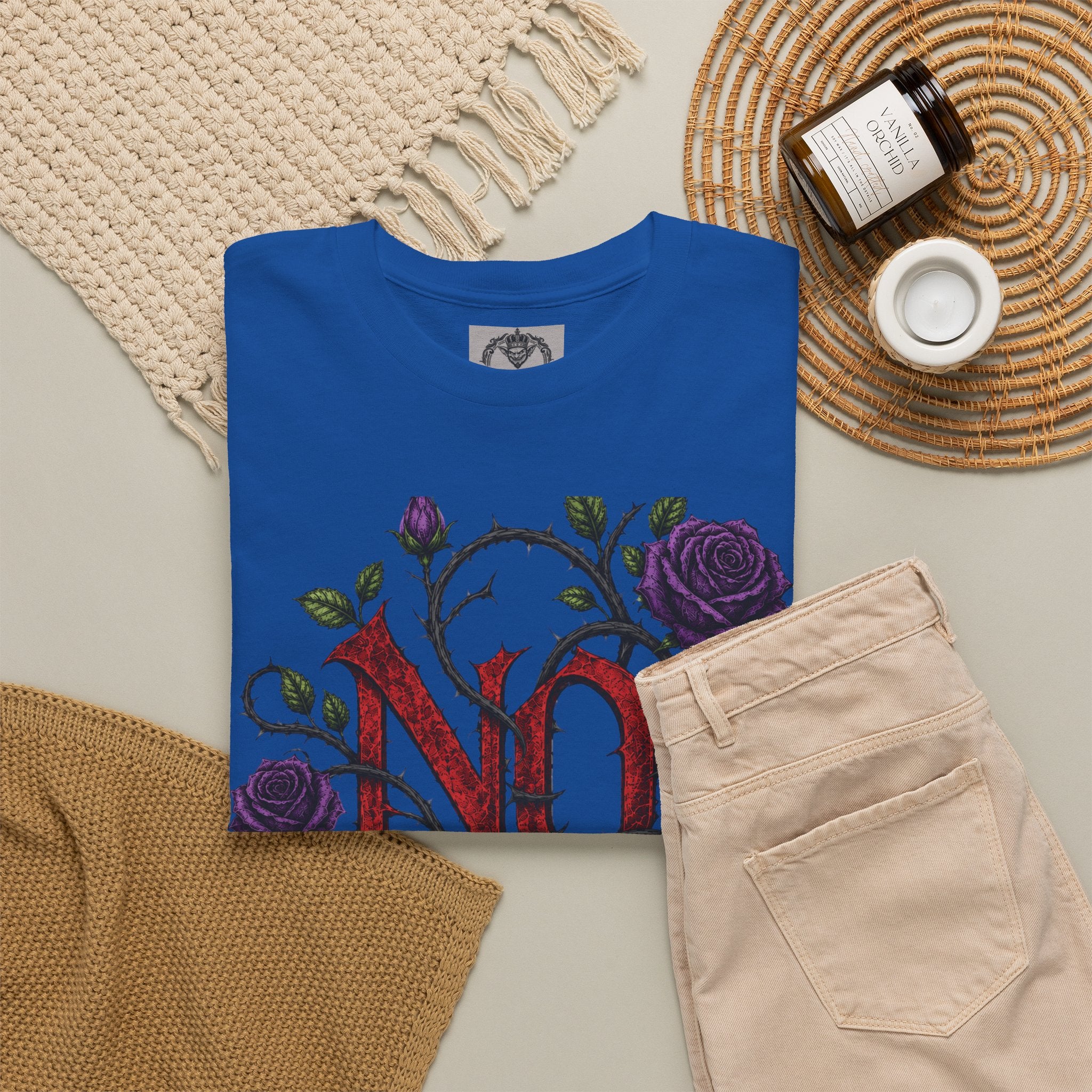 No Go Away T-Shirt | Gothic Purple Roses, Dark Floral Typography